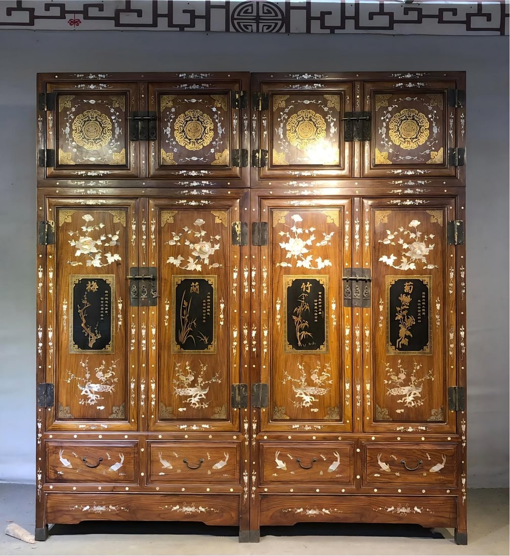 Huanghuali Cabinet Fully Copper-Wrapped and Shell-Inlaid (1 of 8)
