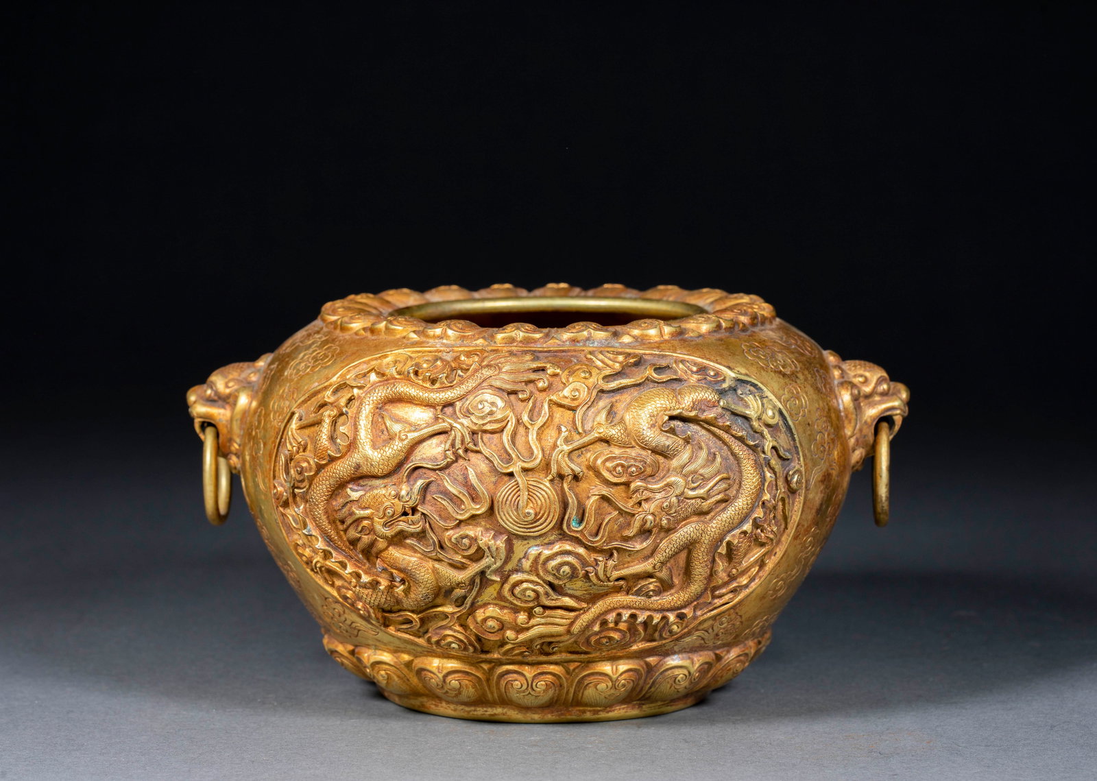 Gilt Beast-Eared Alms Bowl with Cloud Dragon Pattern (1 of 9)