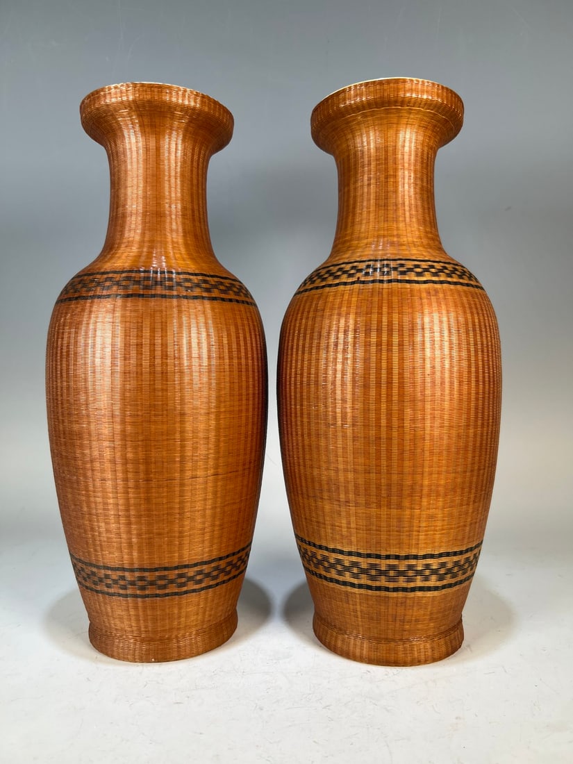 Pair of Bamboo Filament Wrapped Porcelain Appreciation Vases (1 of 6)