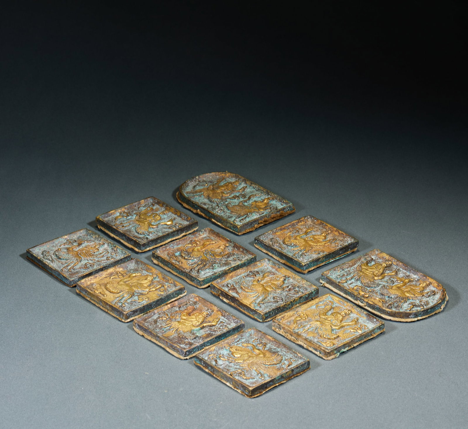 Set of Gilt Bronze Belt Plates with Immortal Riding Crane Pattern (1 of 6)