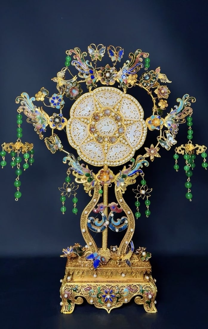 Gilt Filigree Hetian Jade Openwork Jade Plaque (1 of 8)