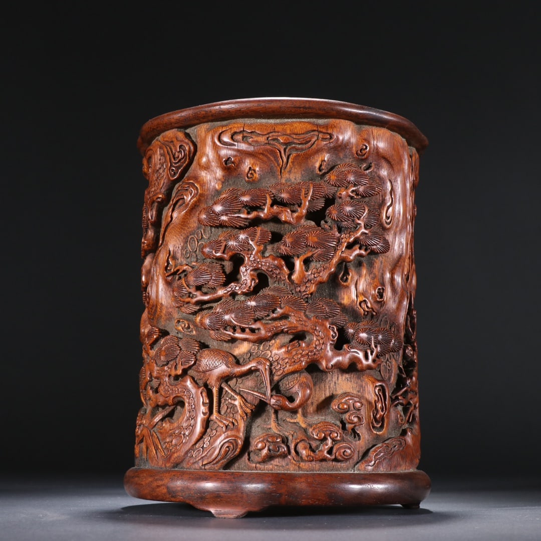 Bamboo Carved Pine Bamboo and Plum Brush Pot, Qing Dynasty (1 of 9)