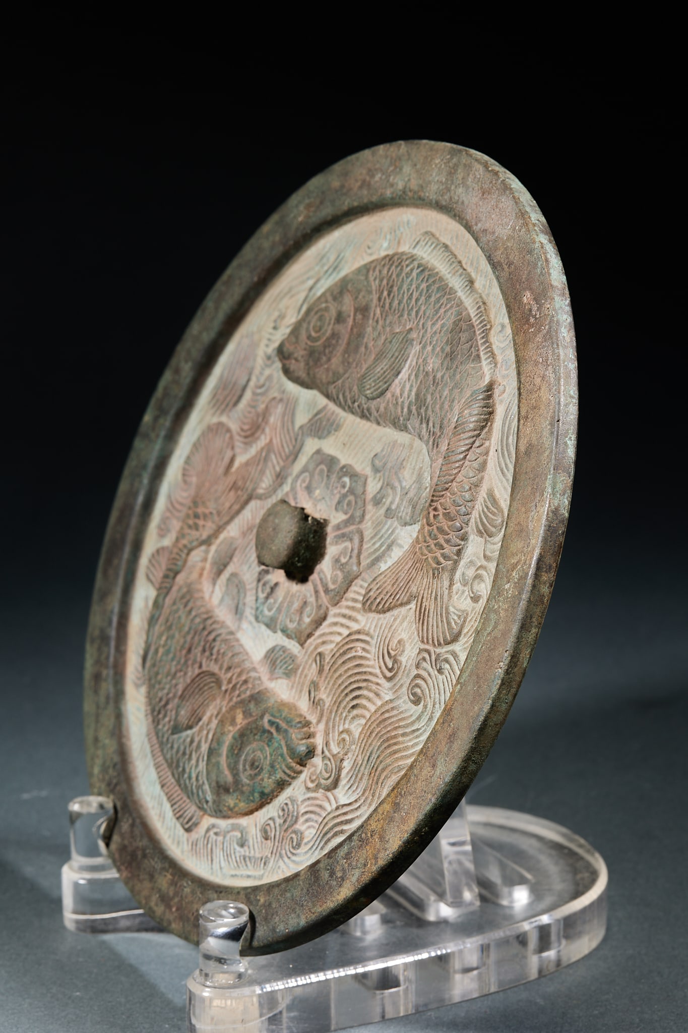 Double Fish Bronze Mirror with Original Box - 8