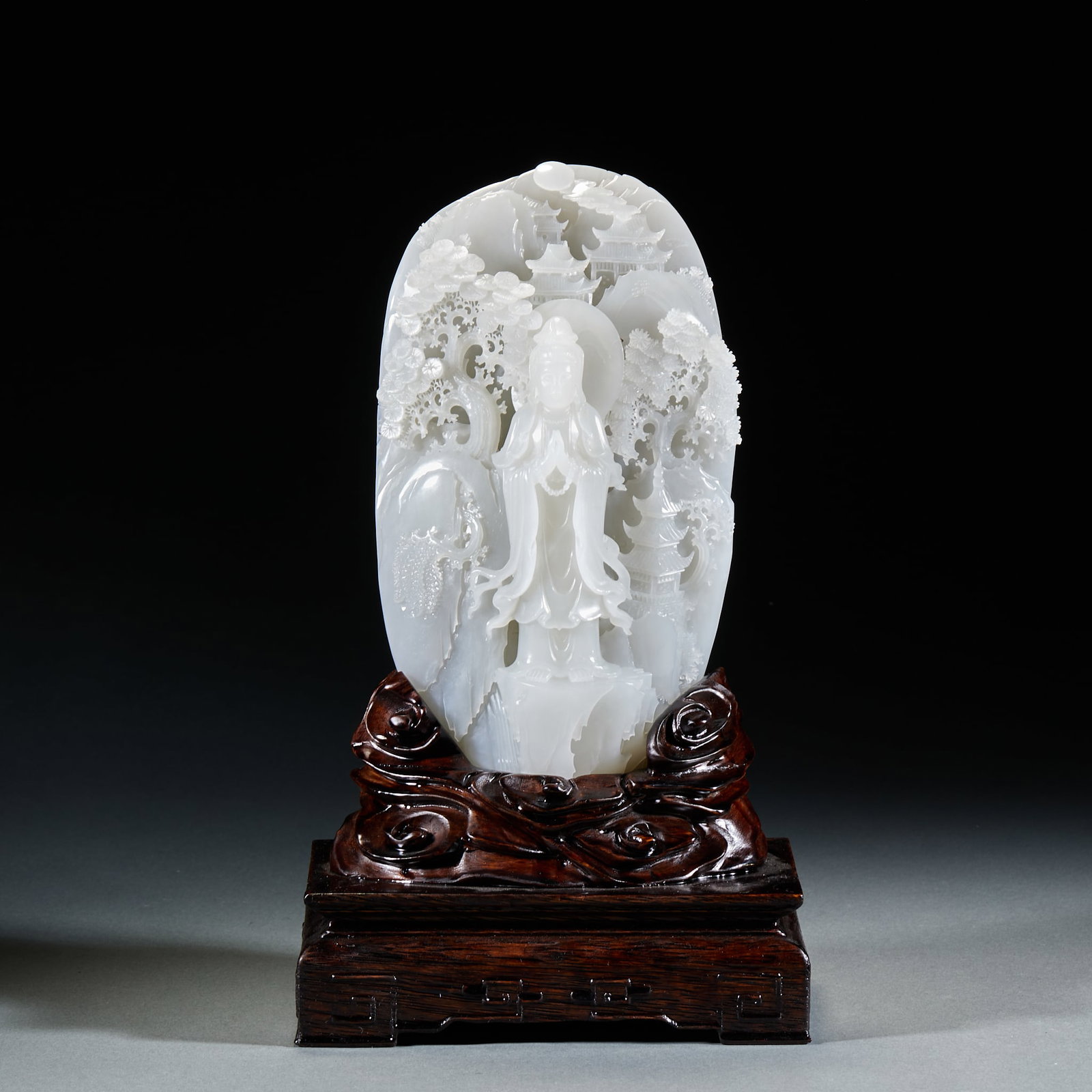 Qing Dynasty Hetian Jade Guanyin Mountain Ornament (1 of 10)