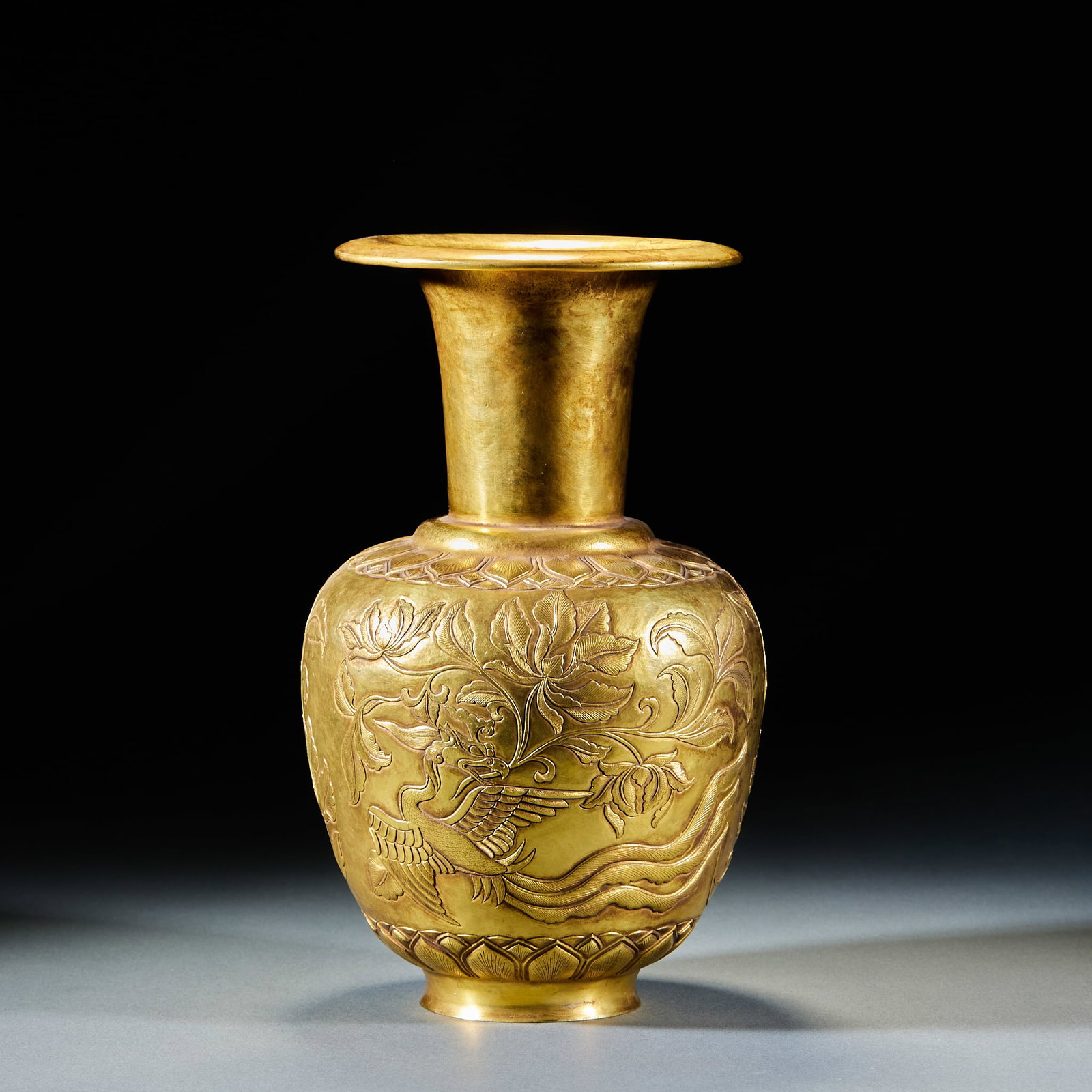Gilt Bronze Engraved Meiping Vase with Phoenix Peony Pattern (1 of 9)