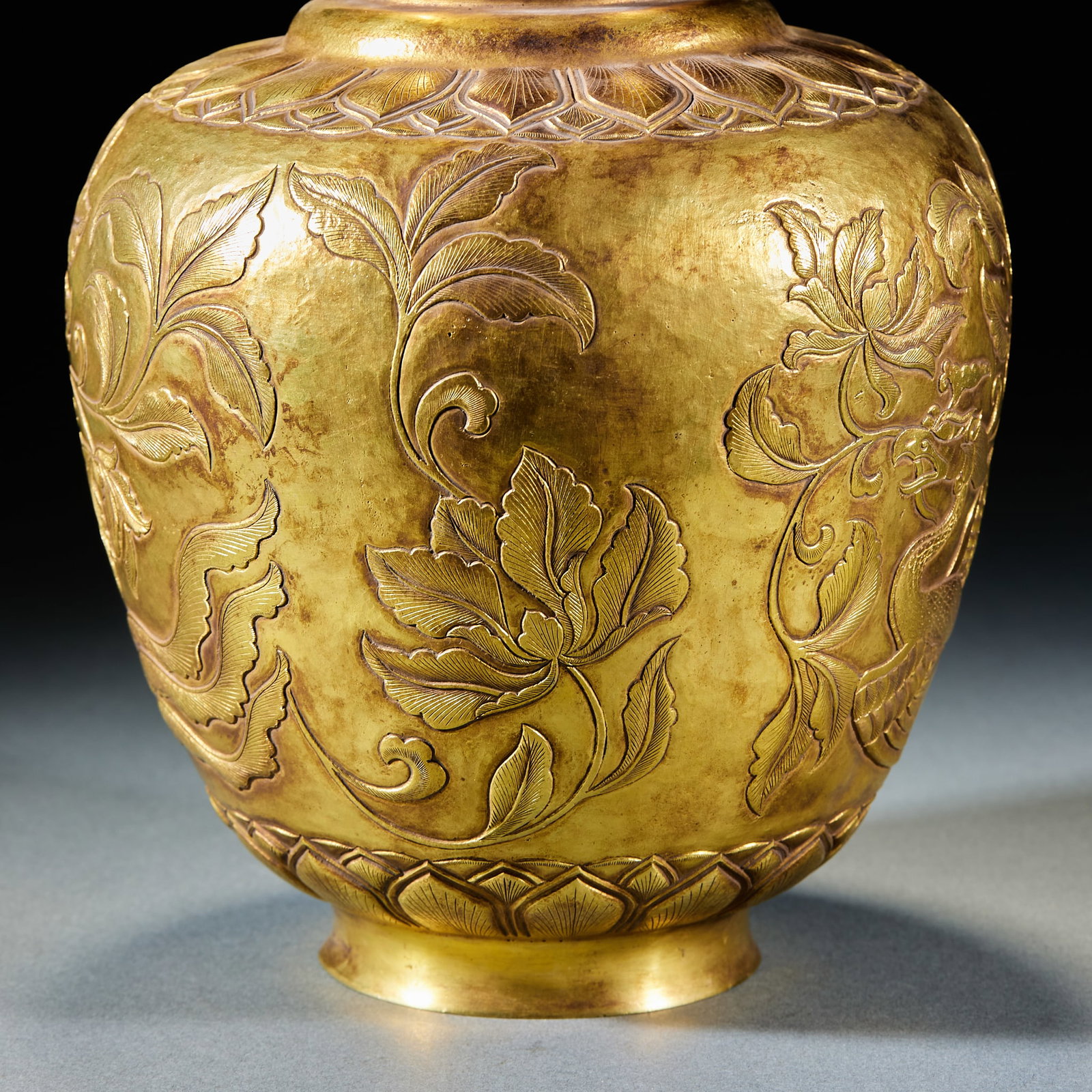 Gilt Bronze Engraved Meiping Vase with Phoenix Peony Pattern - 4