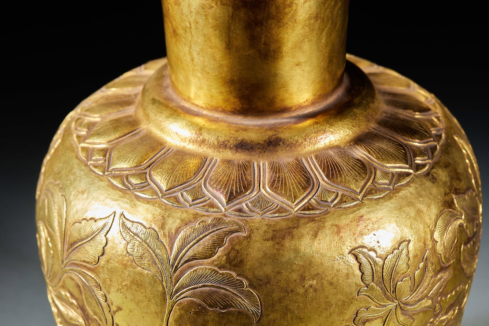 Gilt Bronze Engraved Meiping Vase with Phoenix Peony Pattern - 5