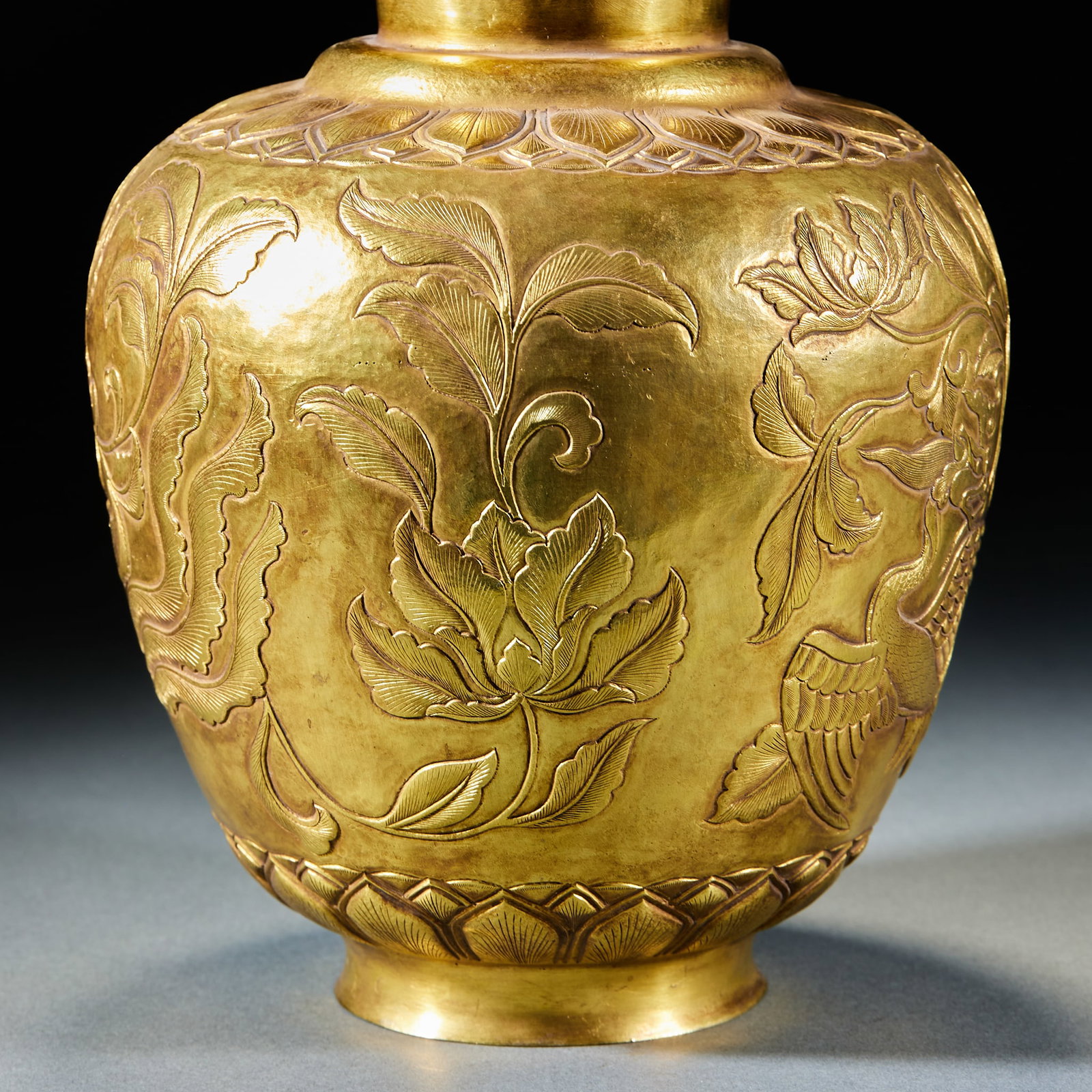 Gilt Bronze Engraved Meiping Vase with Phoenix Peony Pattern - 7
