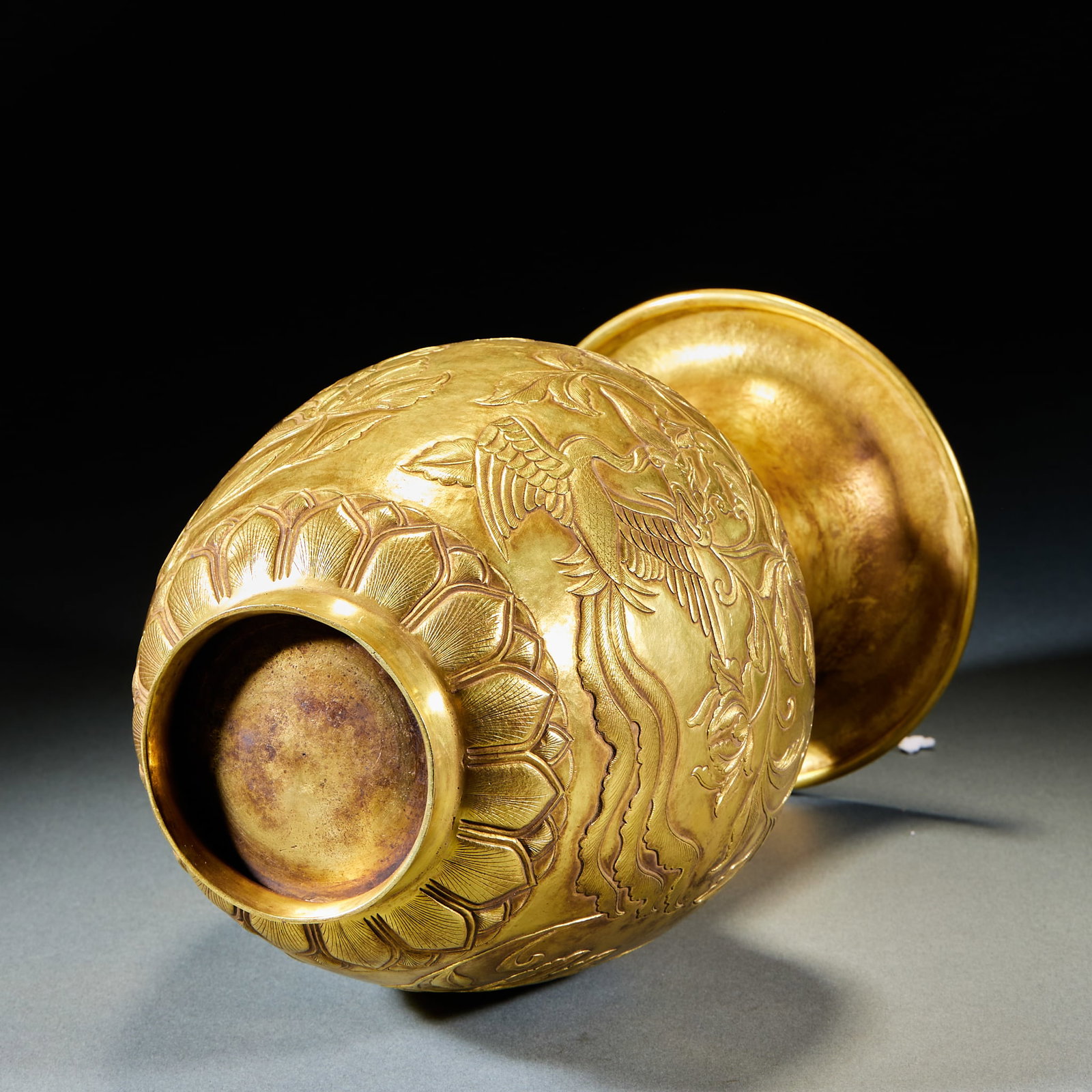 Gilt Bronze Engraved Meiping Vase with Phoenix Peony Pattern - 9
