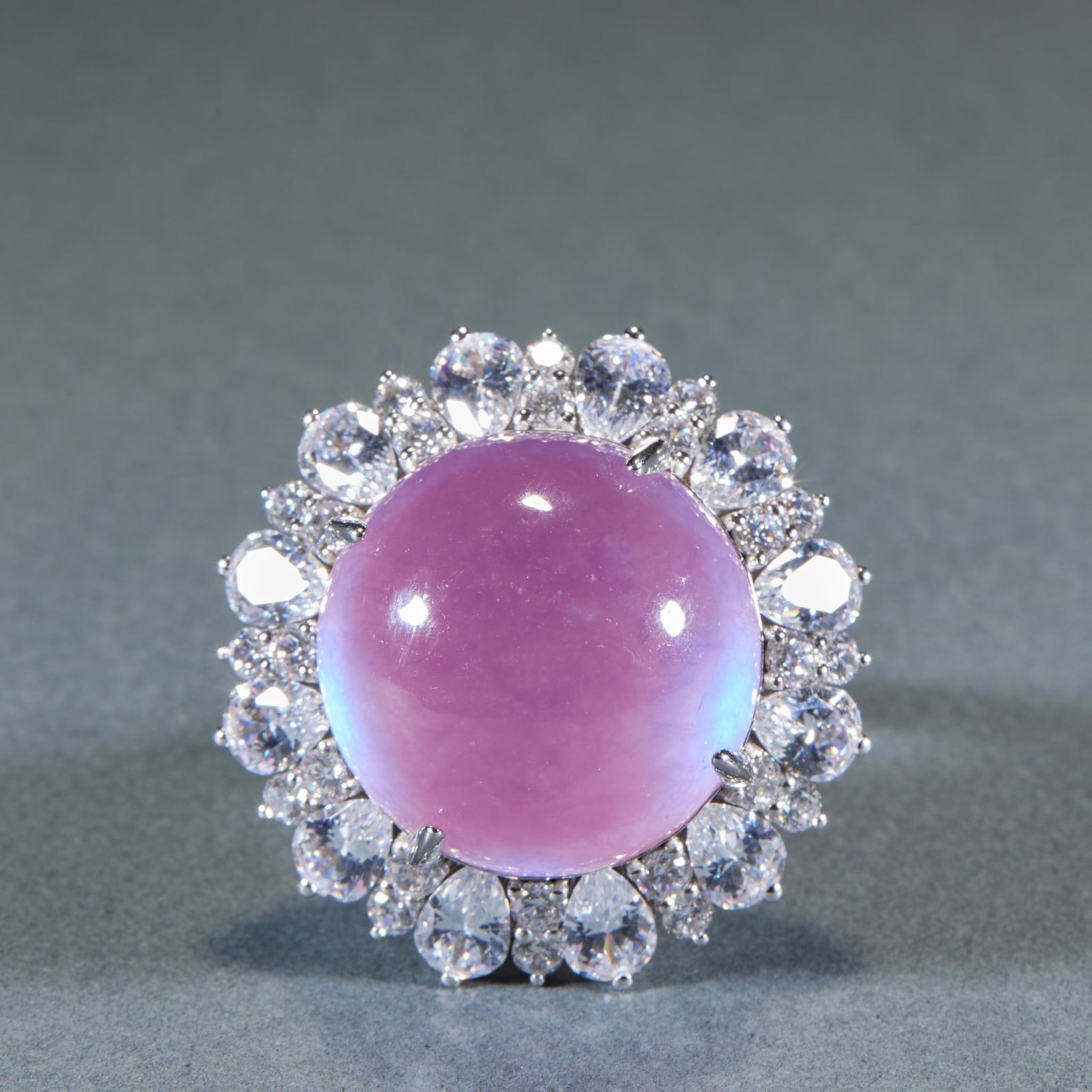 Violet Jadeite Cabochon Ring, Sterling Silver Mount (1 of 5)