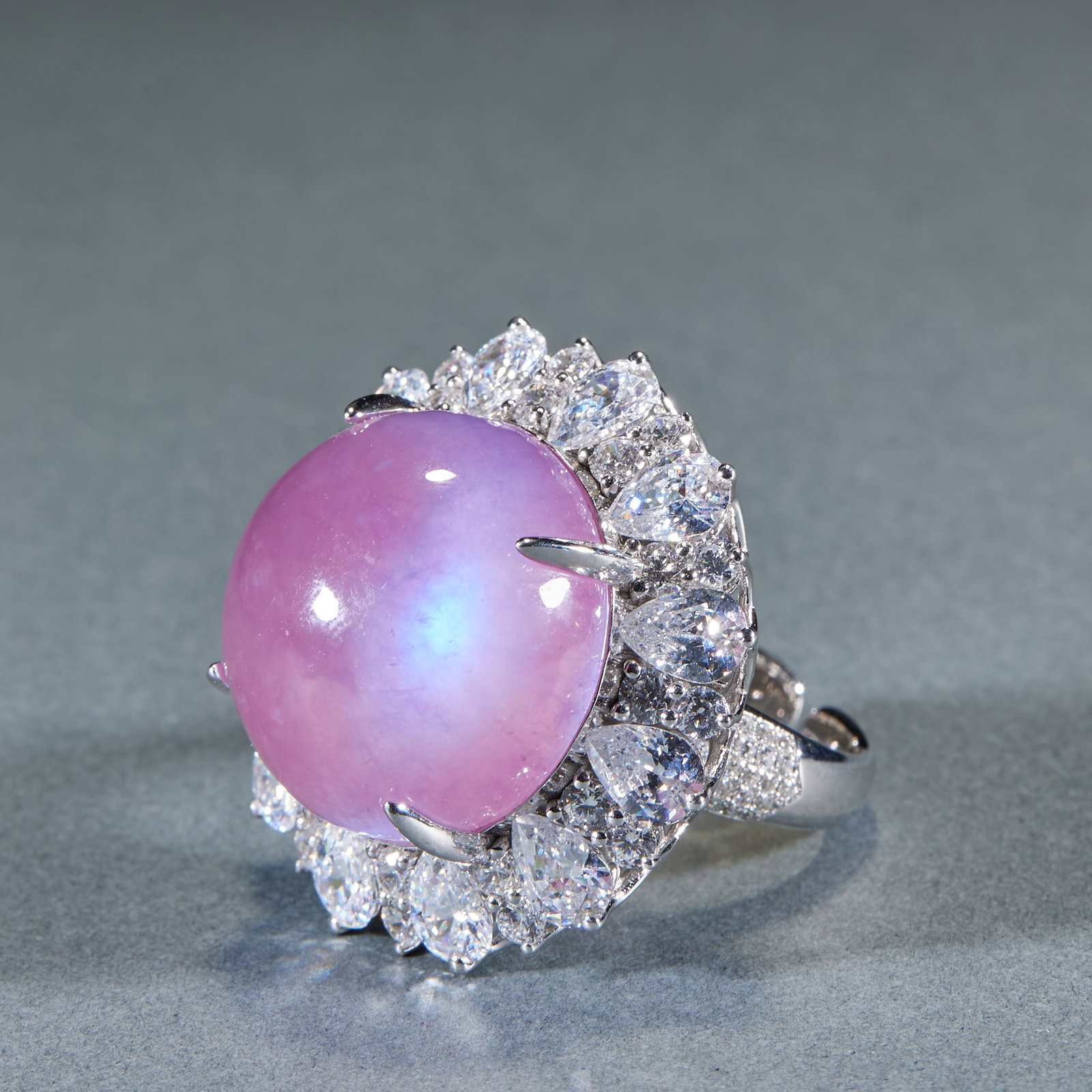 Violet Jadeite Cabochon Ring, Sterling Silver Mount - 2