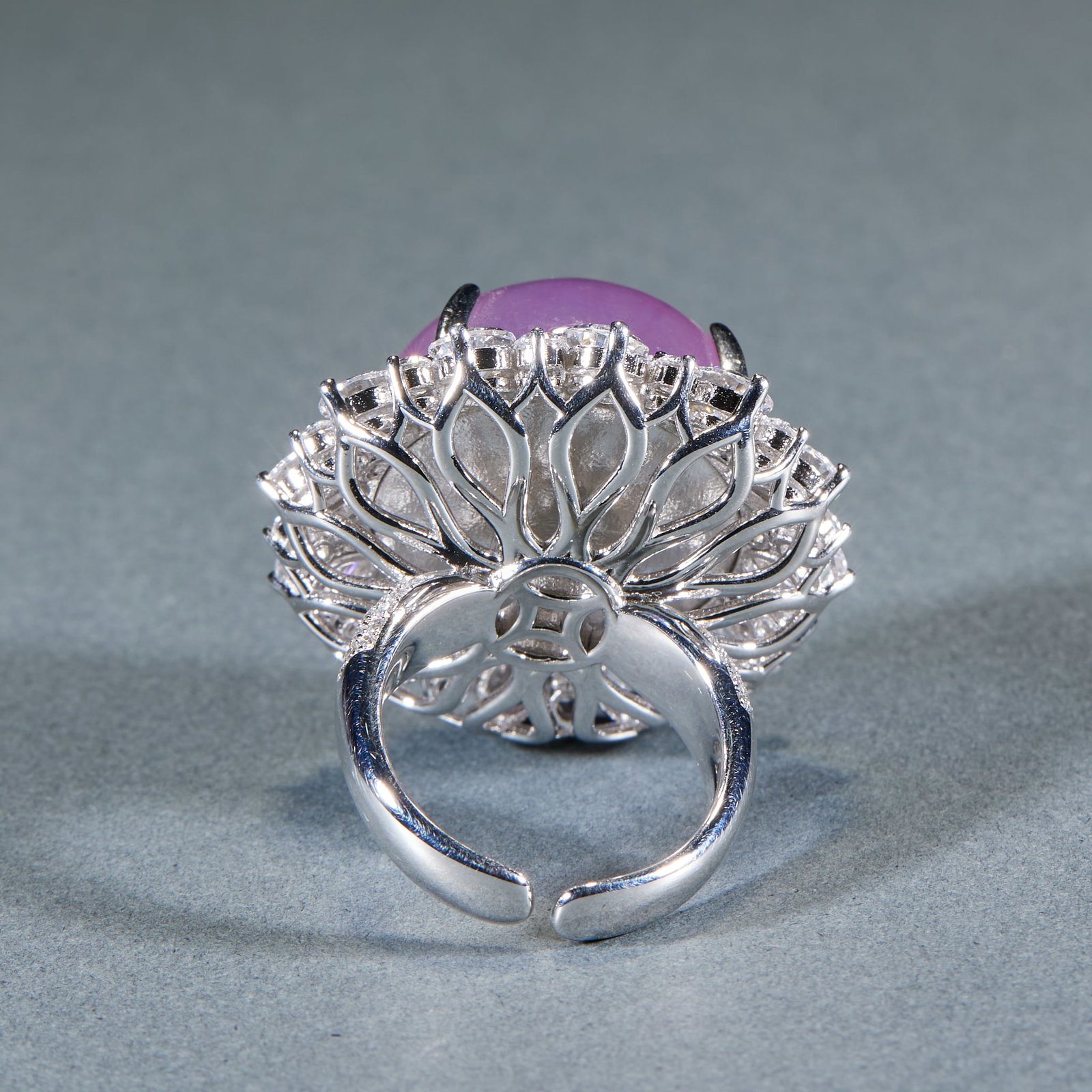 Violet Jadeite Cabochon Ring, Sterling Silver Mount - 3