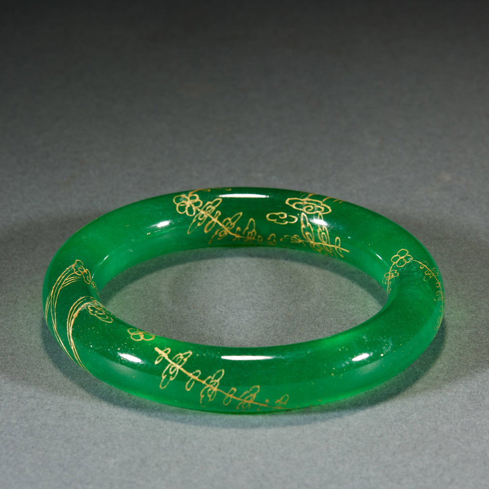 Gold Traced Jadeite Bangle - 6