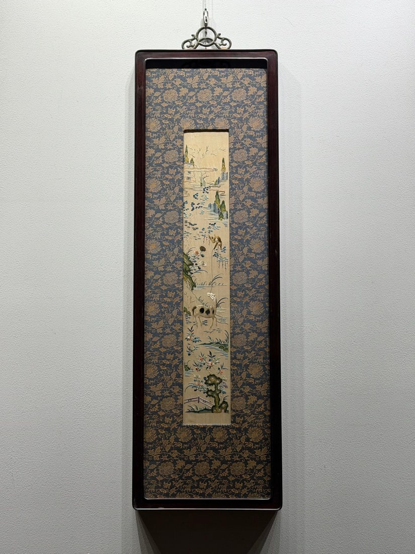 Qing Dynasty Su Embroidery Fine Work Immediate Promotion: Fine Qing Su Embroidery Immediate Promotion : Silk crafted with traditional exquisite Su embroidery stitches, embroidered ape, steed and landscape patterns with auspicious implied meaning, delicately 
