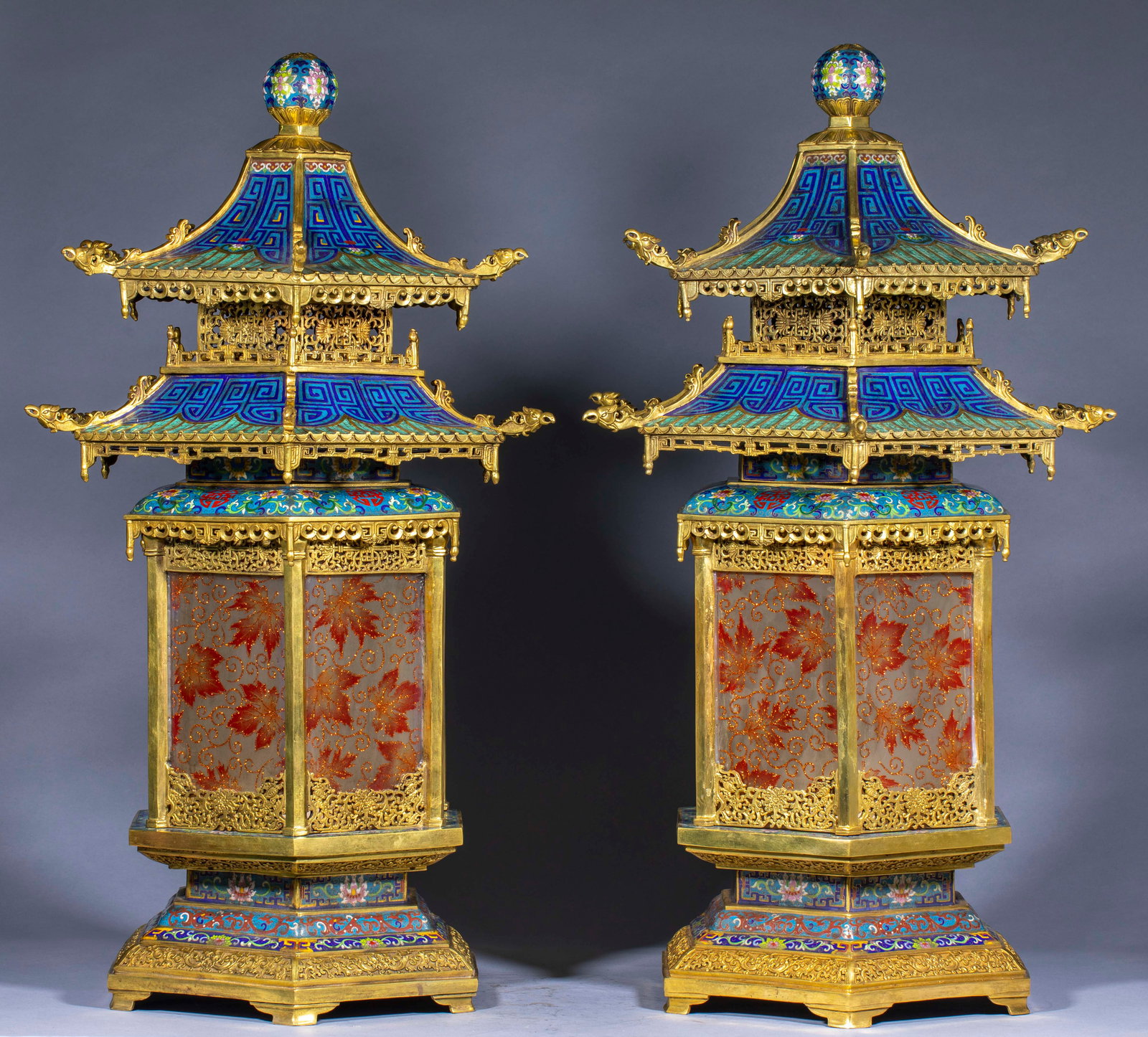 Cloisonné Palace Lanterns, A Pair - 2