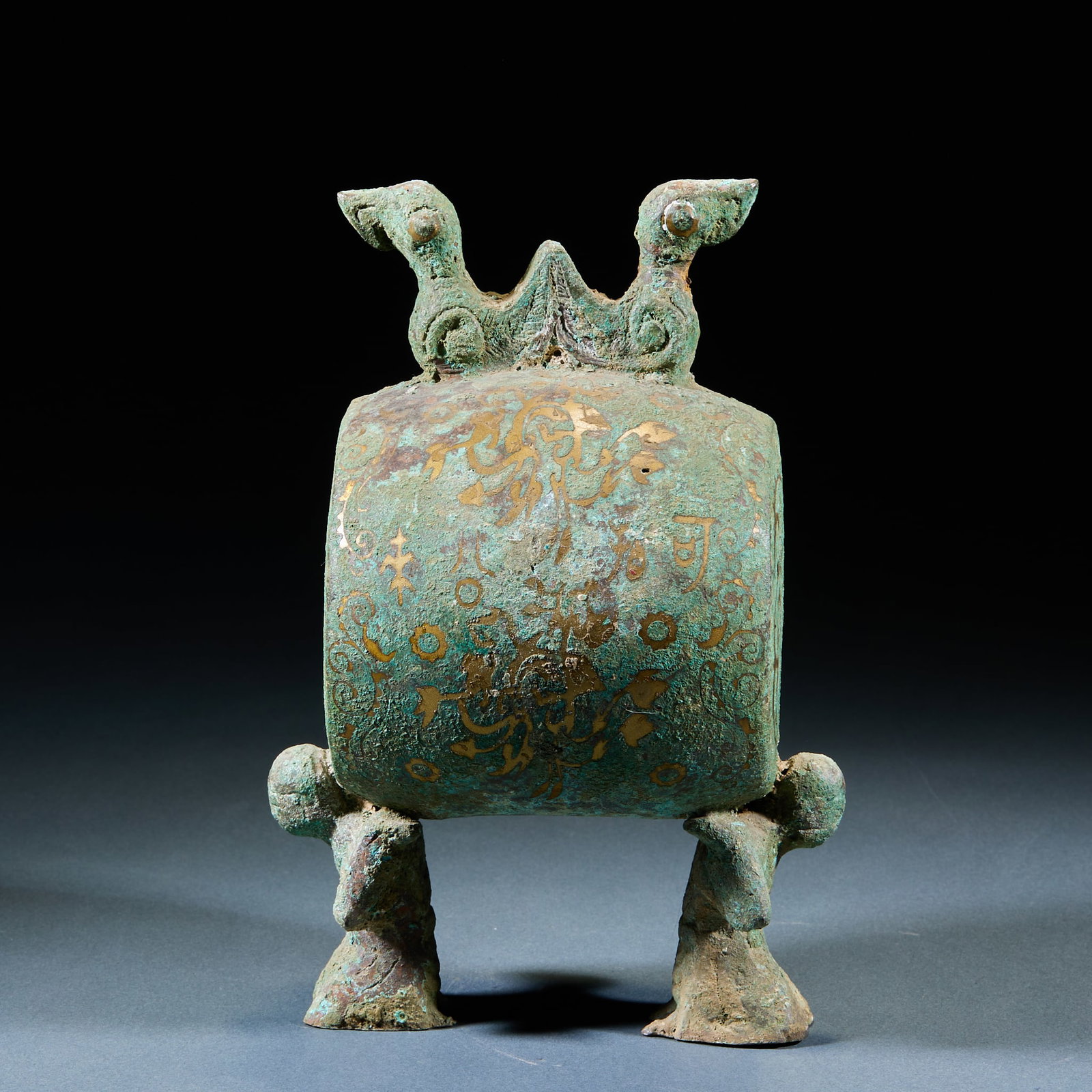 Gilt Bronze Kneeling Figure Vessel: Gilt Bronze Kneeling Figure Ornament: Gilt bronze cast with primitive ancient craft, vivid lifelike kneeling human form, residual intact gilding and natural aged patina. Height 20cm, length 14cm, widt