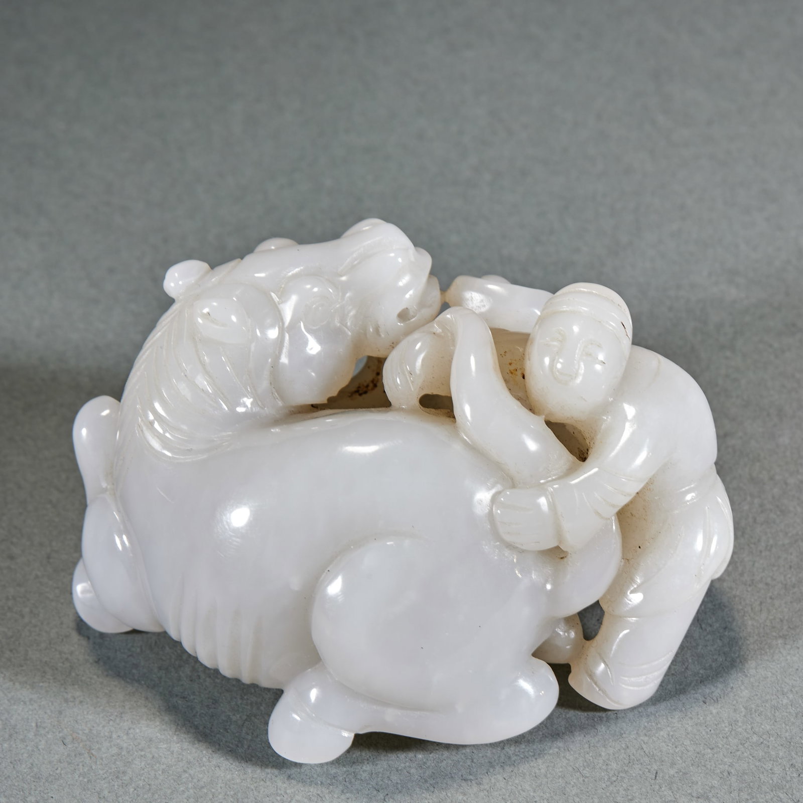 Qing Dynasty Hetian Jade Immediate Promotion Hand Piece: Qing Hetian Jade Immediate Promotion Hand Piece: Fine mild Hetian jade, round-carved with the classic “monkey on horse” auspicious theme, smooth natural knife lines and blessed implied