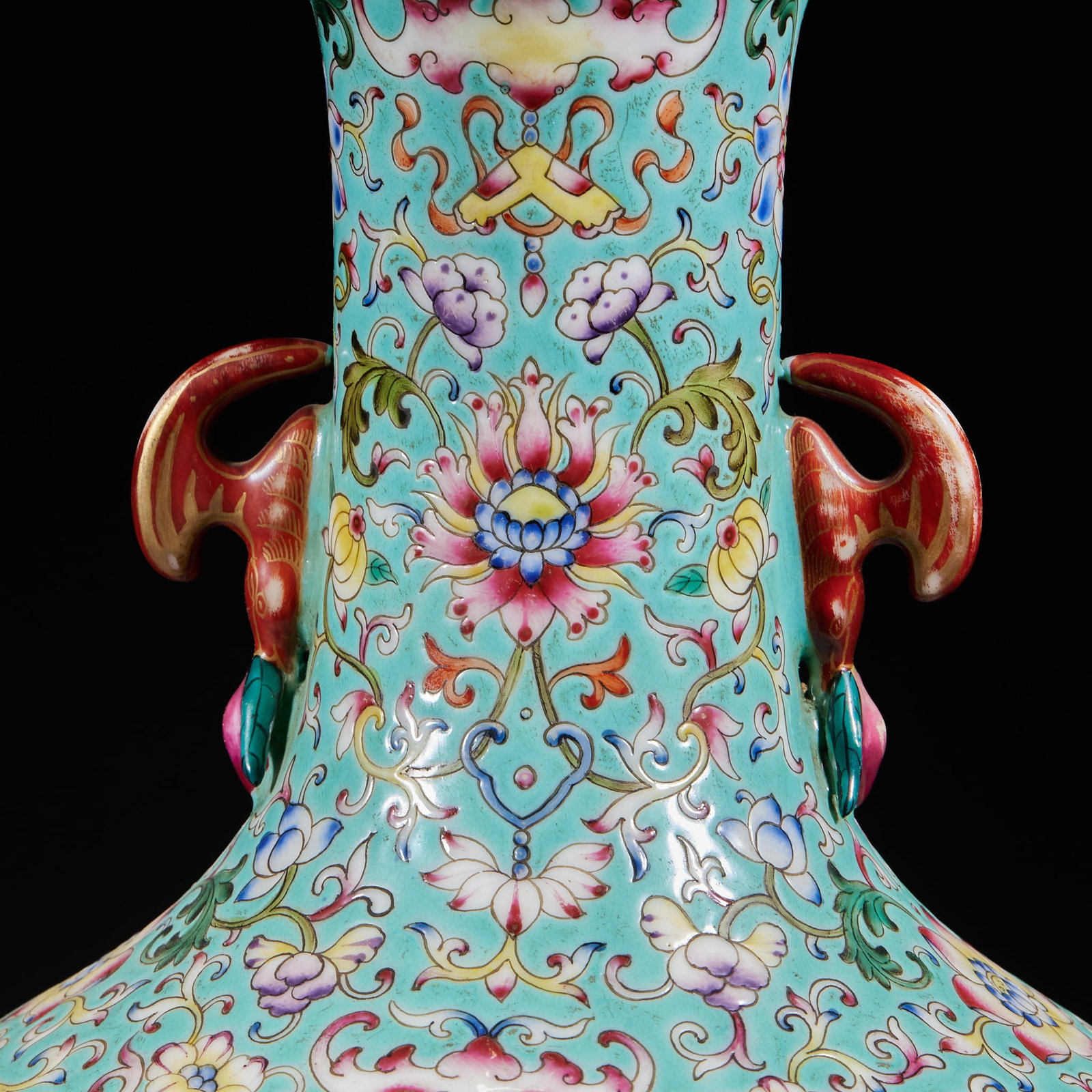 Qianlong Mark Famille Rose Flower and Dragon Pattern Vase - 4