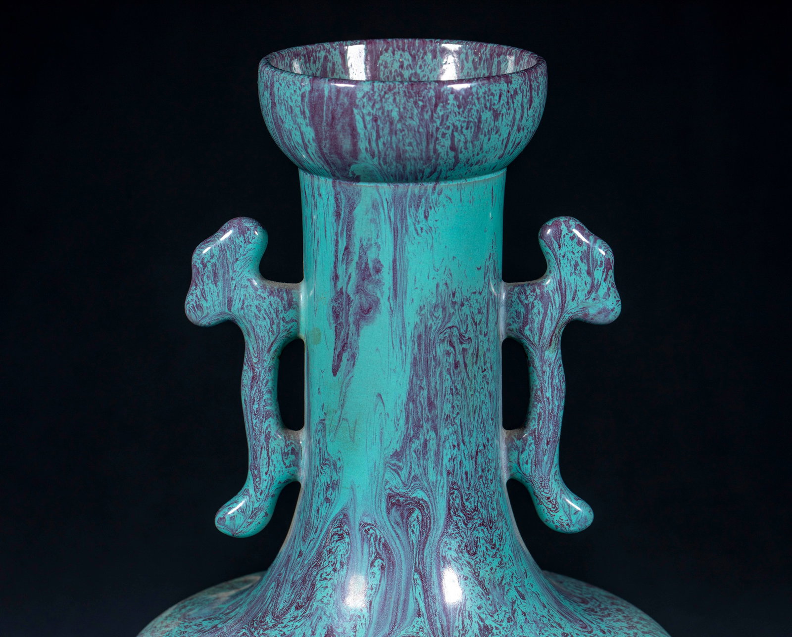 Jun Glaze String Pattern Double-Eared Club Vase - 2