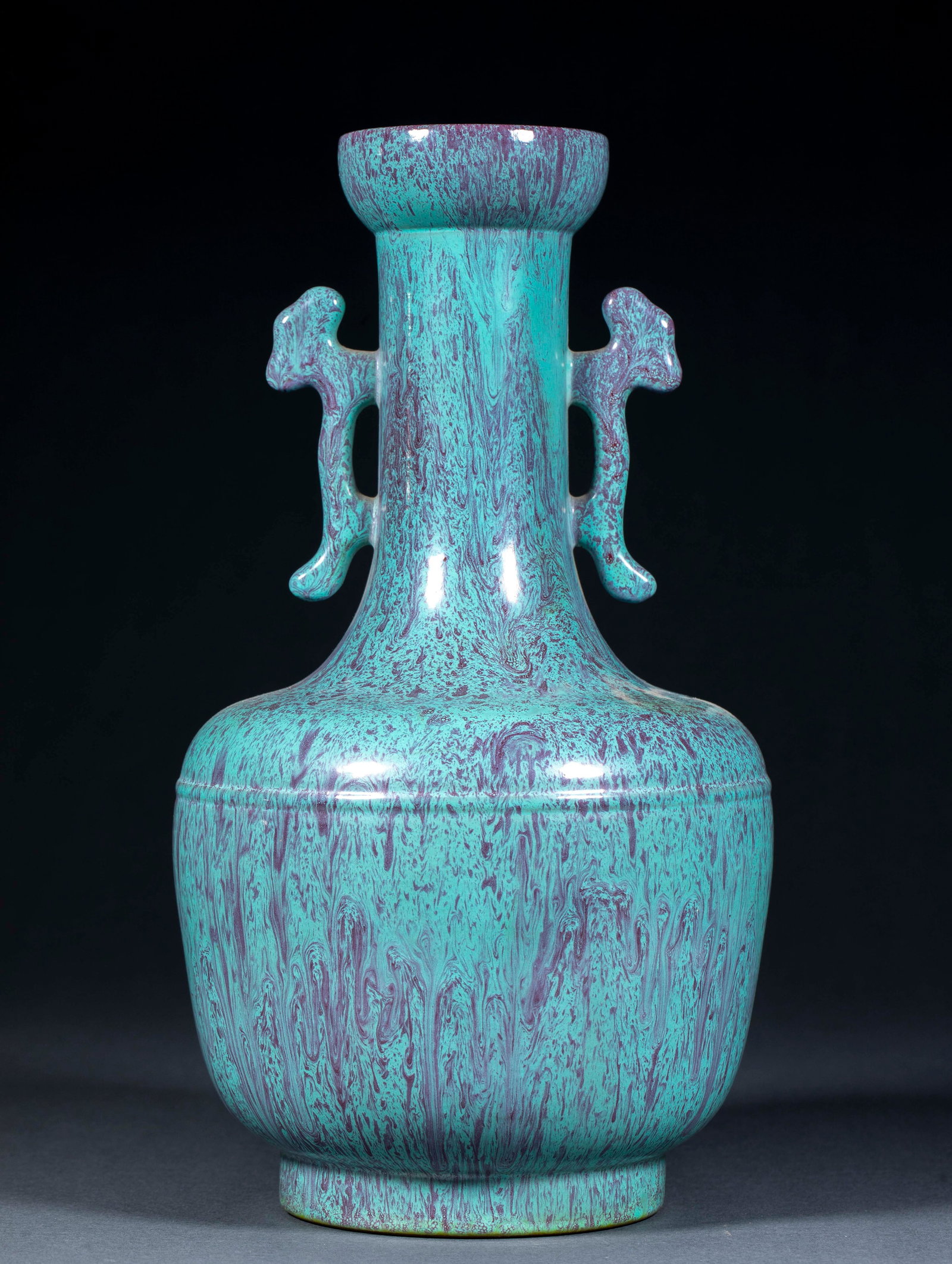 Jun Glaze String Pattern Double-Eared Club Vase - 6
