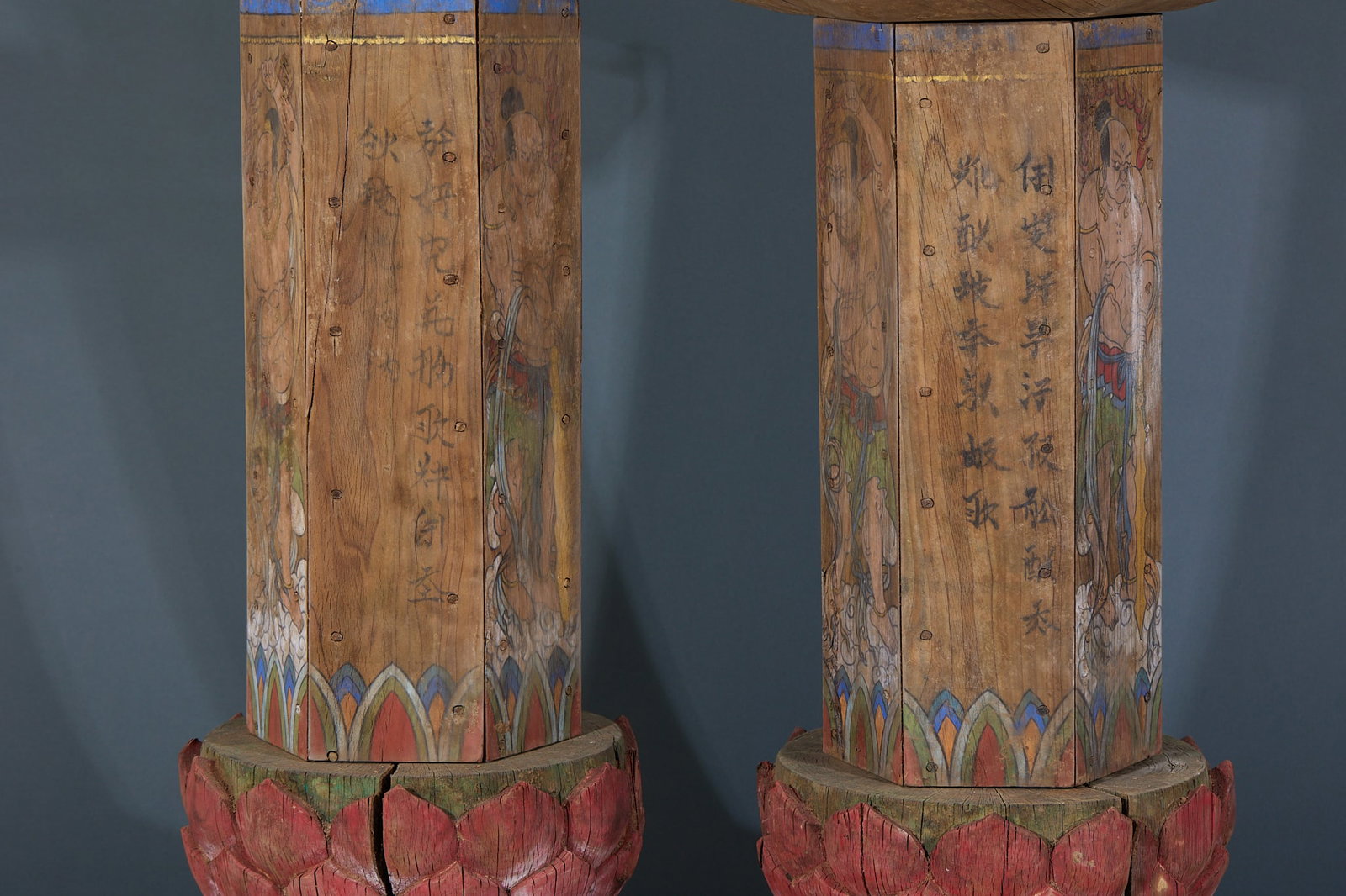 Cypress Wood Scripture Pagodas, A Pair - 8