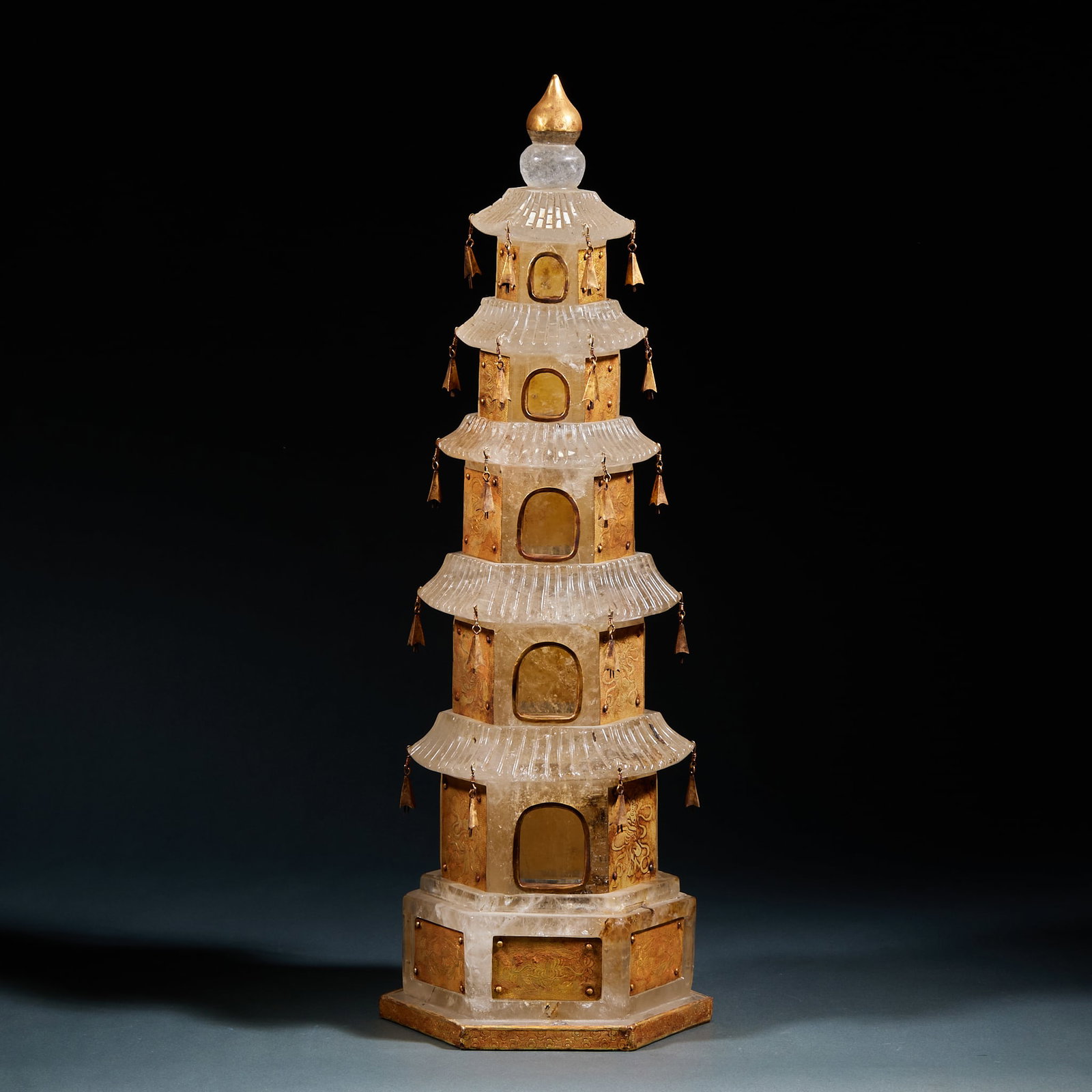 Crystal Inlaid Gilt Silver Buddha Pagoda (1 of 15)