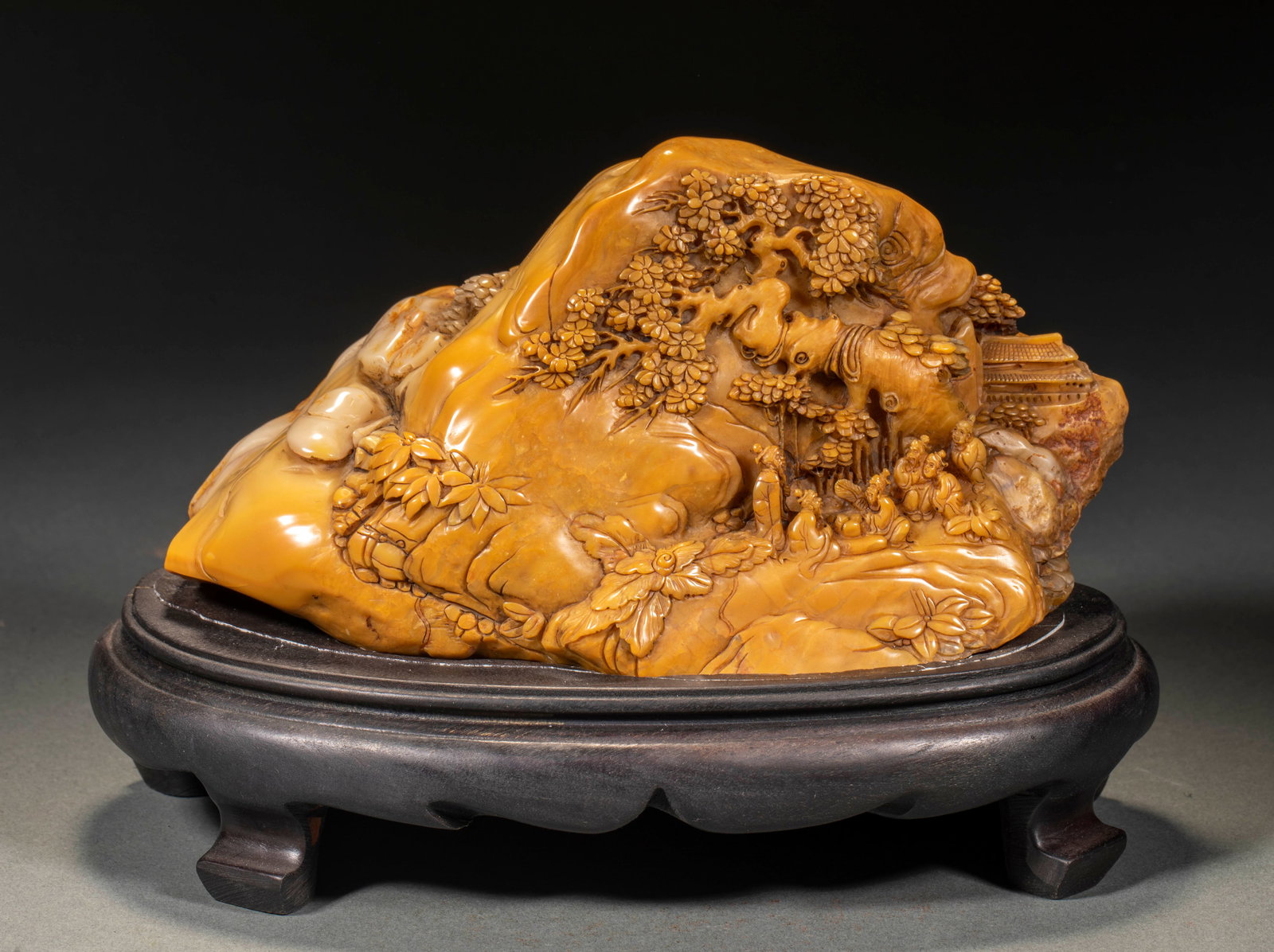 Qianlong Mark Tianhuang Stone Gathering Friends Under Pine Ornament (1 of 9)