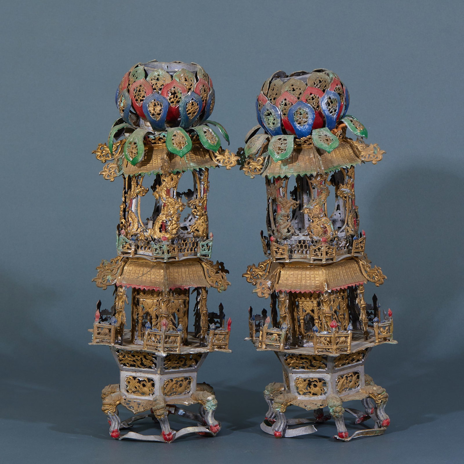Tinware Floral Candlesticks, A Pair - 6