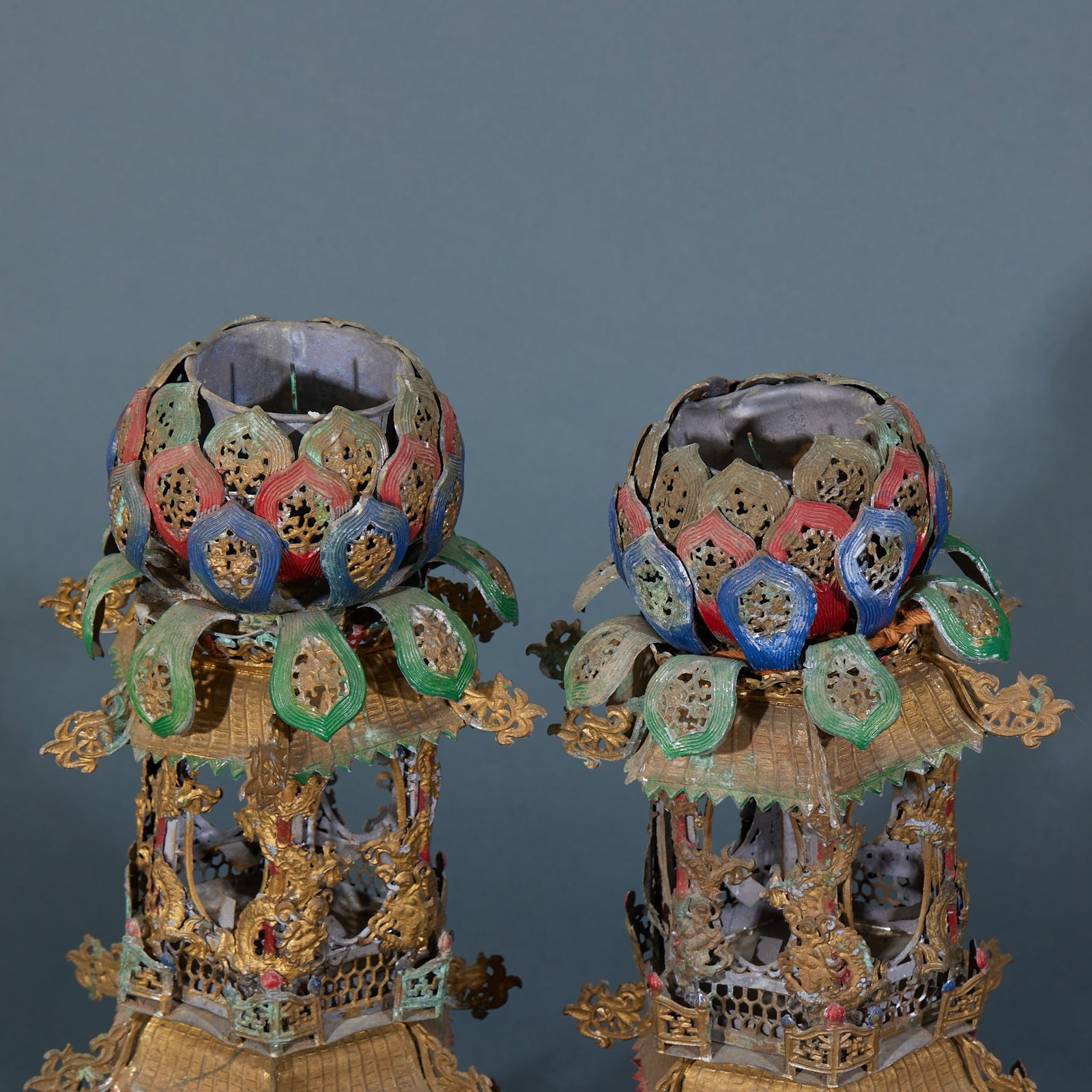 Tinware Floral Candlesticks, A Pair - 7