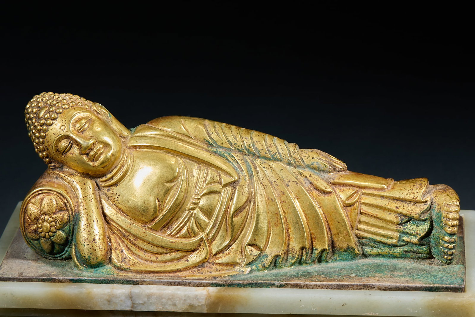 Gilt Silver Jade Wrapped Reclining Buddha, with Internal Scripture - 3