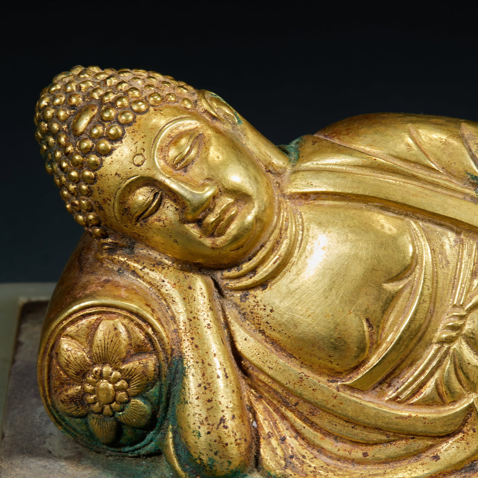 Gilt Silver Jade Wrapped Reclining Buddha, with Internal Scripture - 4