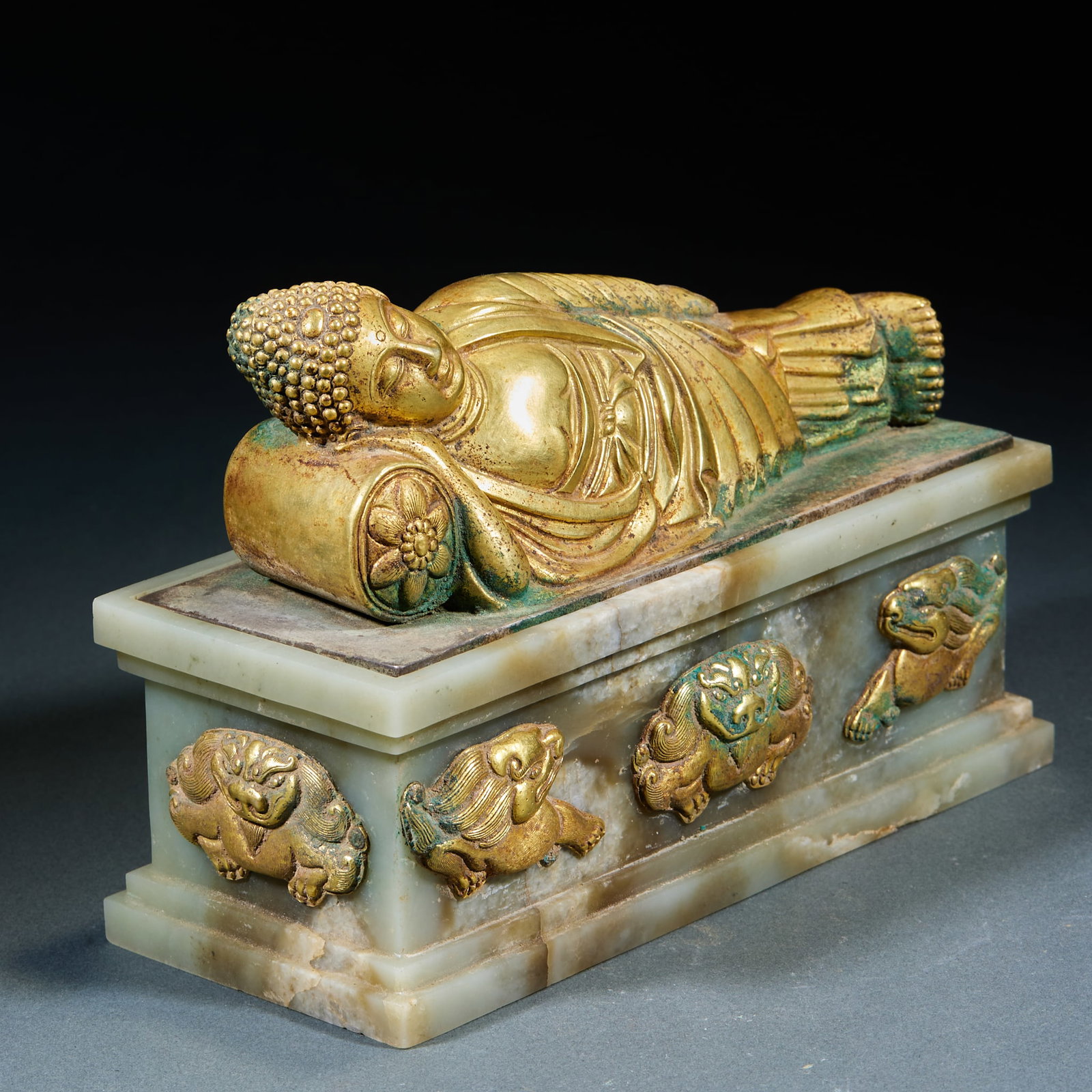 Gilt Silver Jade Wrapped Reclining Buddha, with Internal Scripture - 5