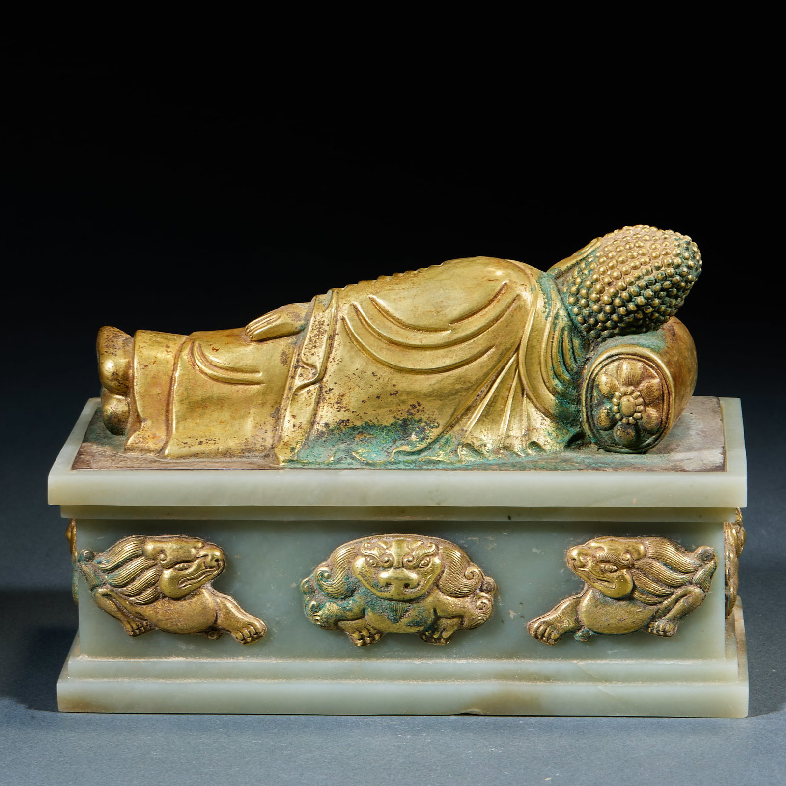 Gilt Silver Jade Wrapped Reclining Buddha, with Internal Scripture - 6
