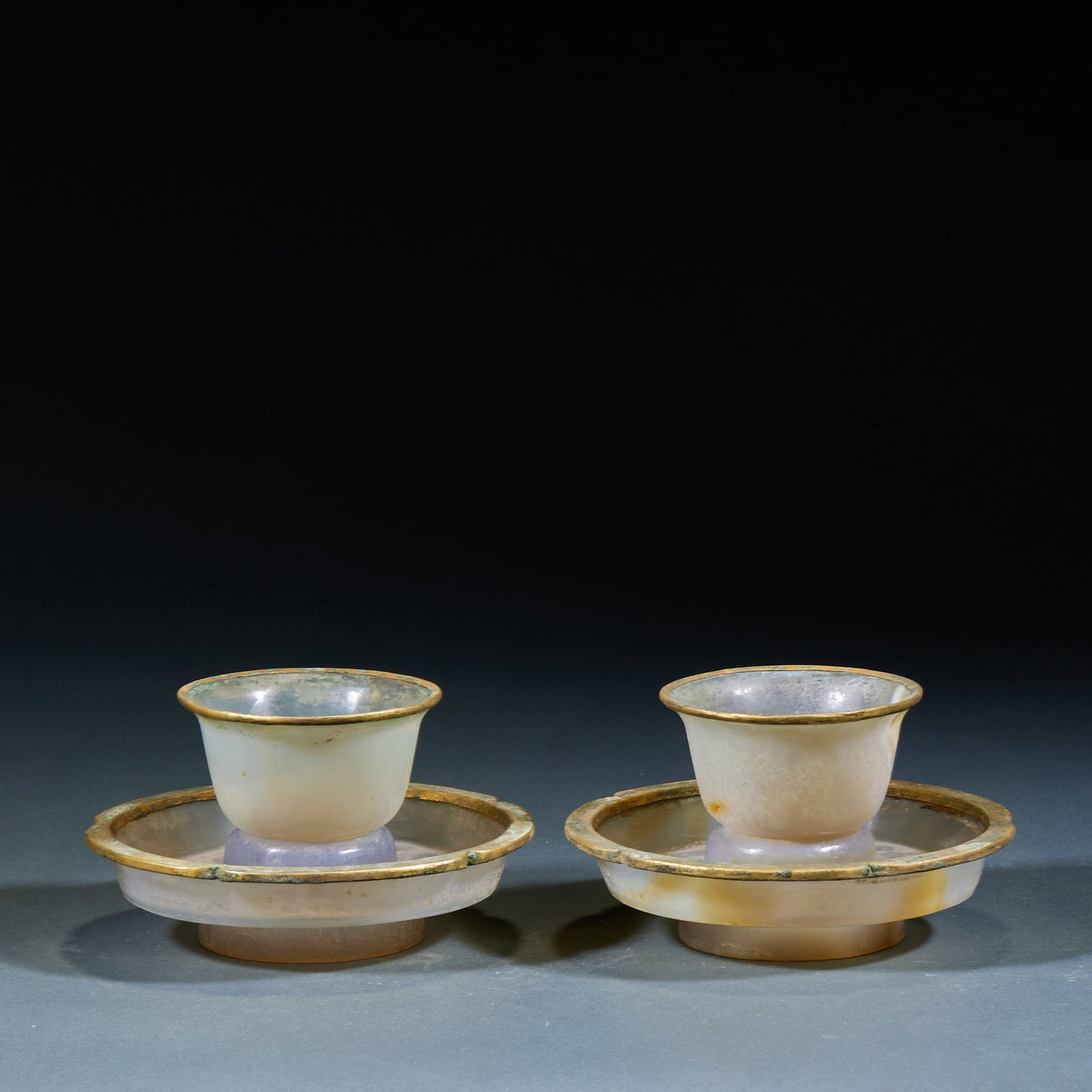 Agate Gold Wrapped Teacups, A Pair - 2