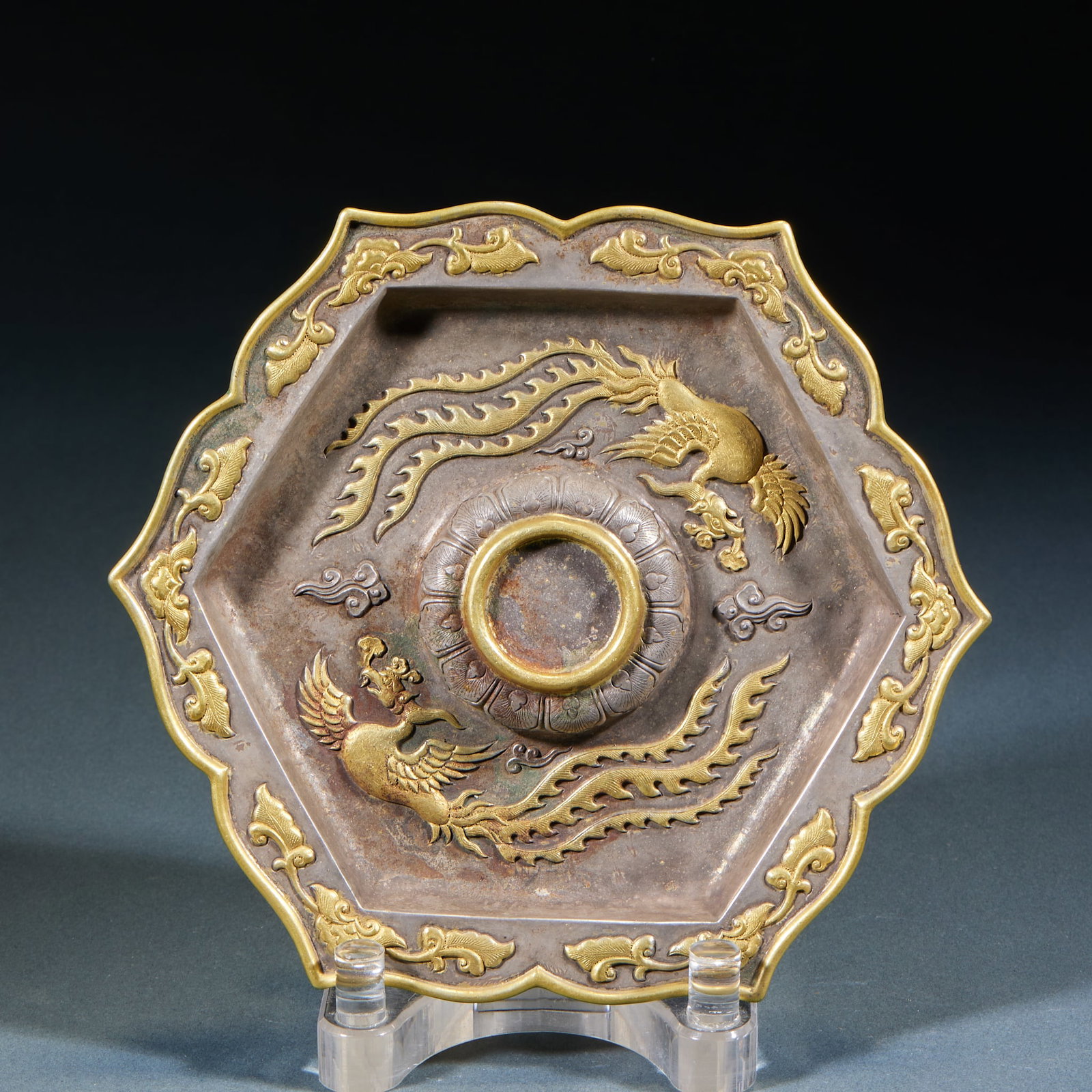 Gilt Silver Colored Glaze Phoenix Cup - 6