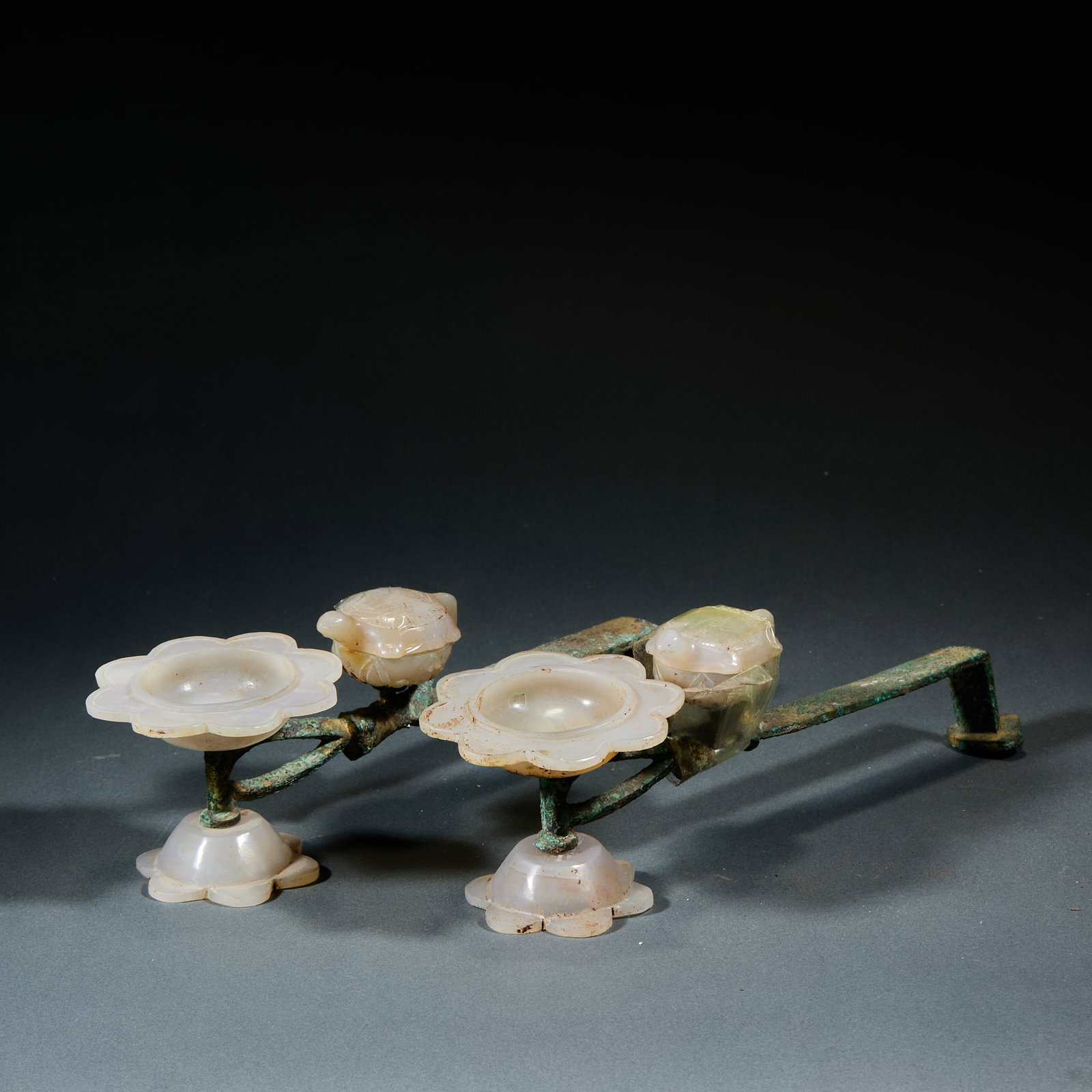 Bronze Agate Inlaid Portable Lamp Stand, A Pair (1 of 5)