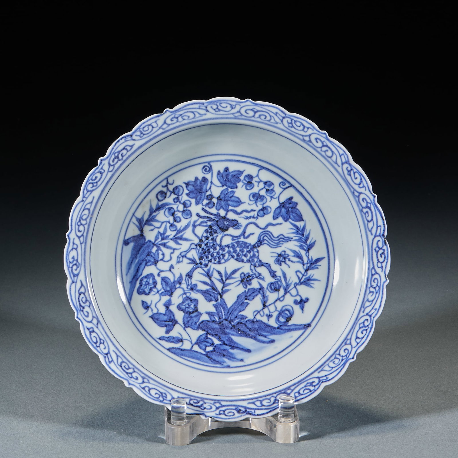 Ming Dynasty Blue and White Qilin Pattern Rhombus Rim Plate (1 of 6)