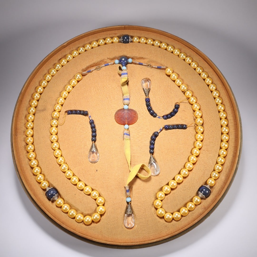 East Pearl Court Necklace Set: Court Pearl Necklace Set: Exquisitely polished natural East pearls with round even shape and restrained luster, matched with formal Buddha head, spacer beads and pendant, strictly weaved in royal