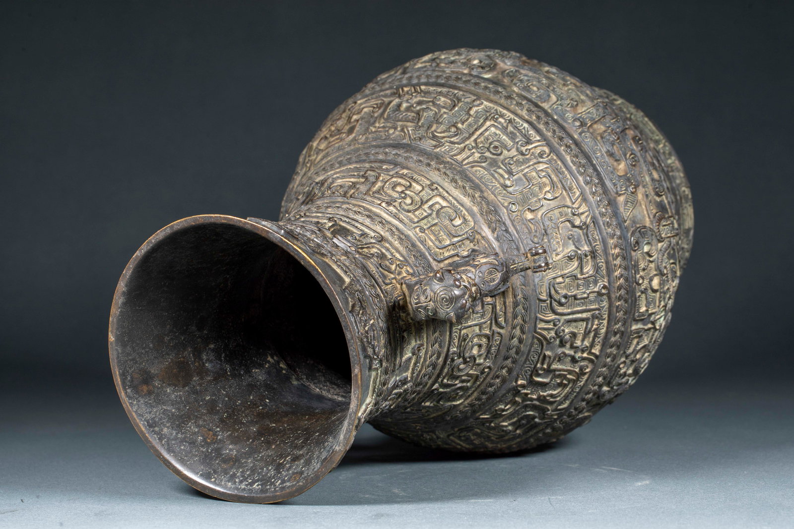 Pre-Ming Bronze Rope Pattern Dragon Pot - 12