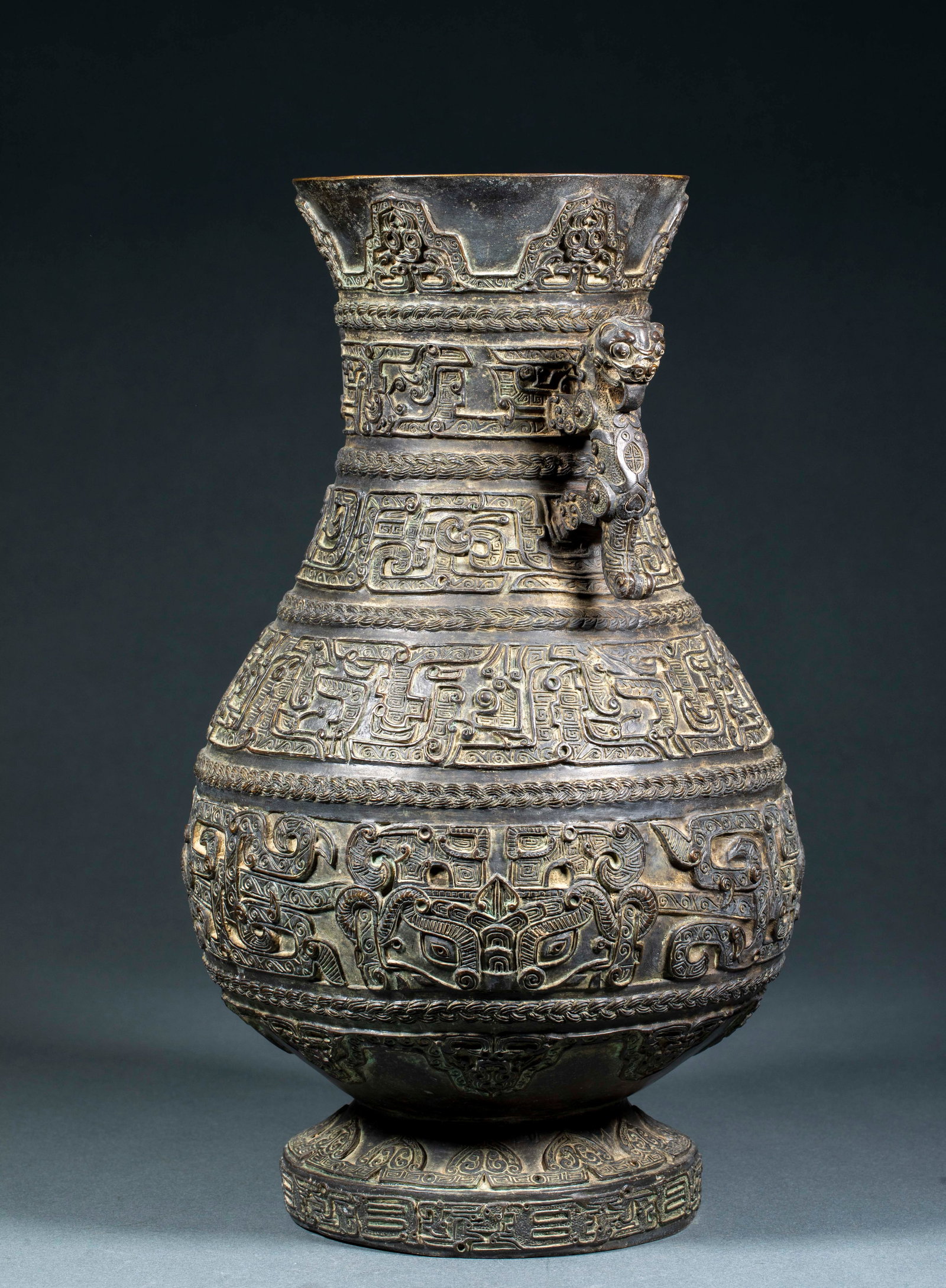 Pre-Ming Bronze Rope Pattern Dragon Pot - 4