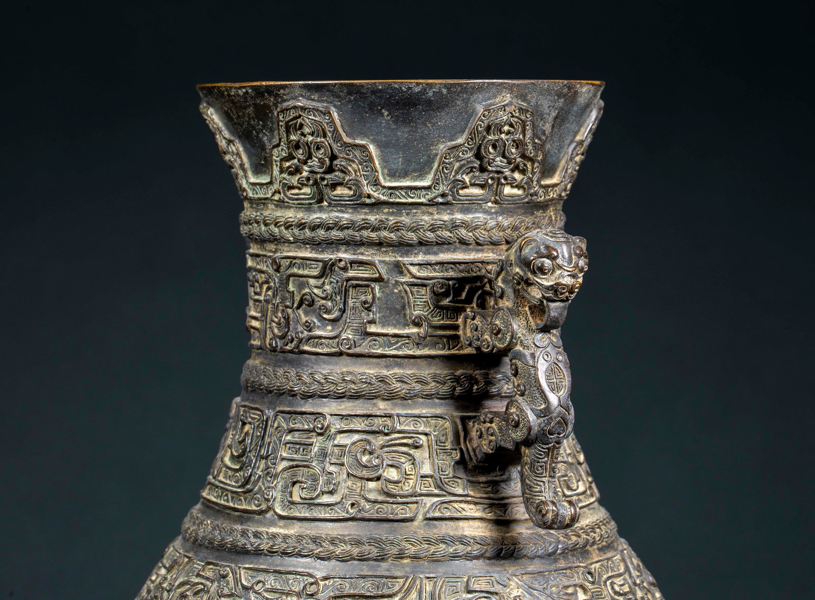 Pre-Ming Bronze Rope Pattern Dragon Pot - 5