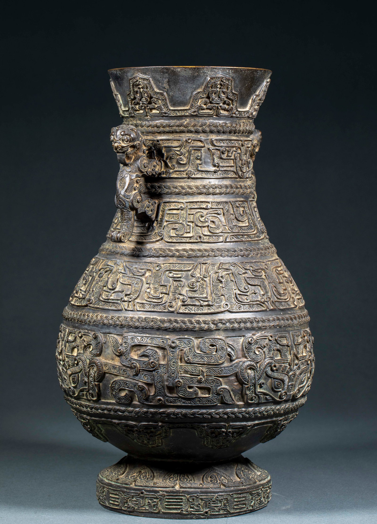Pre-Ming Bronze Rope Pattern Dragon Pot - 7