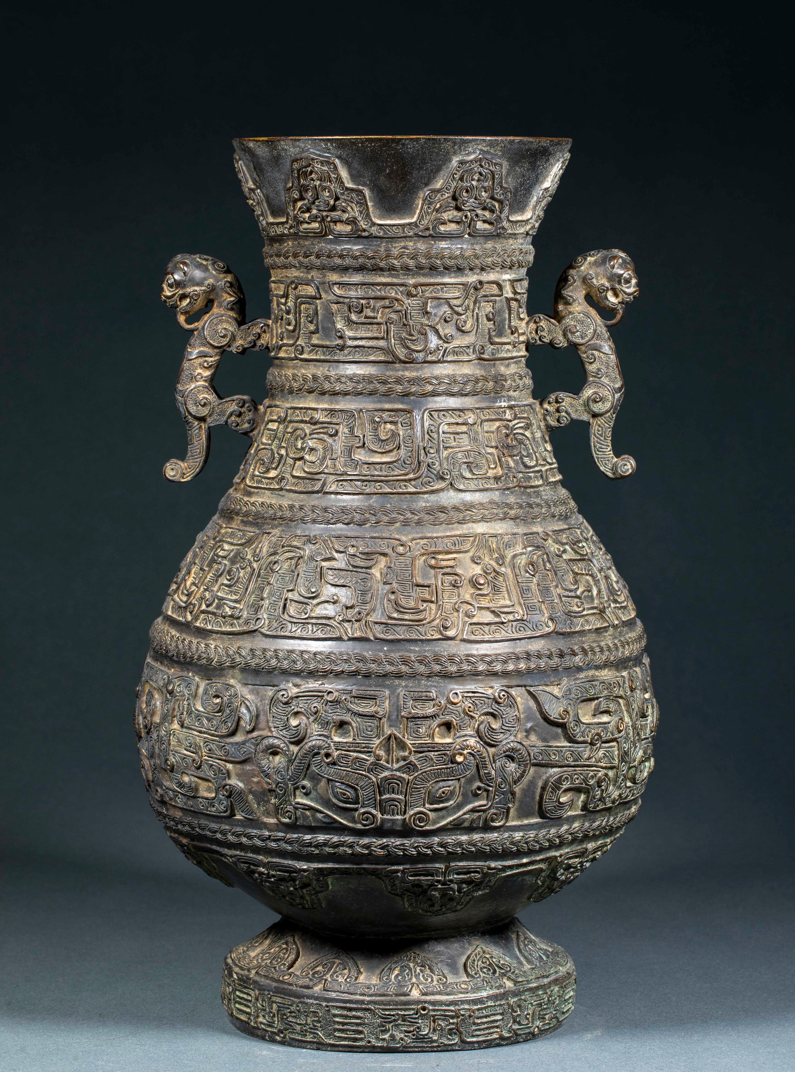 Pre-Ming Bronze Rope Pattern Dragon Pot - 9