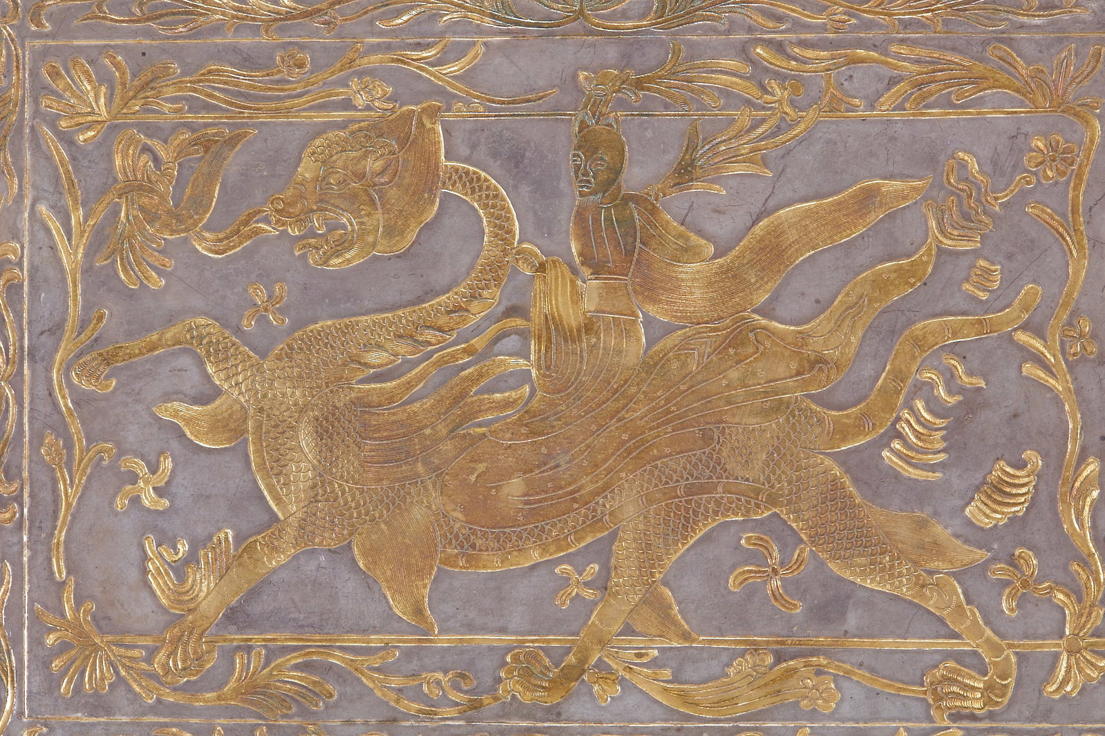 Gilt Silver Qilin and Figure Plaque - 2