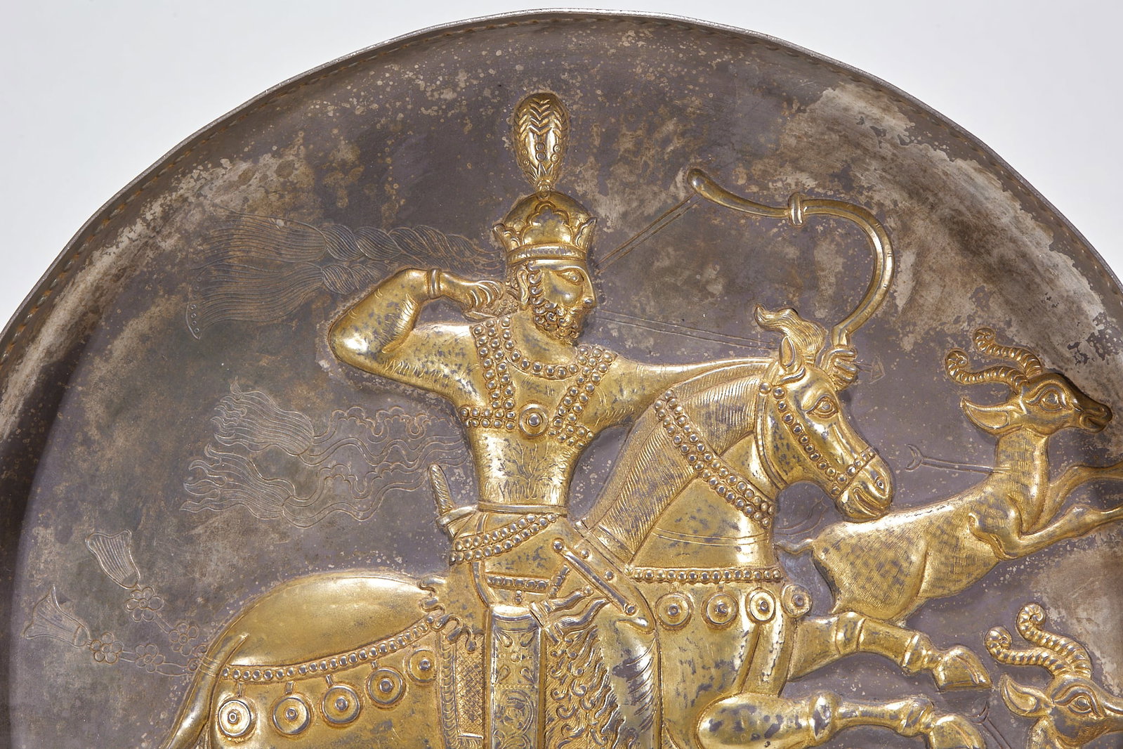 Gilt Silver Chiseled Hunting Scene Plate - 2