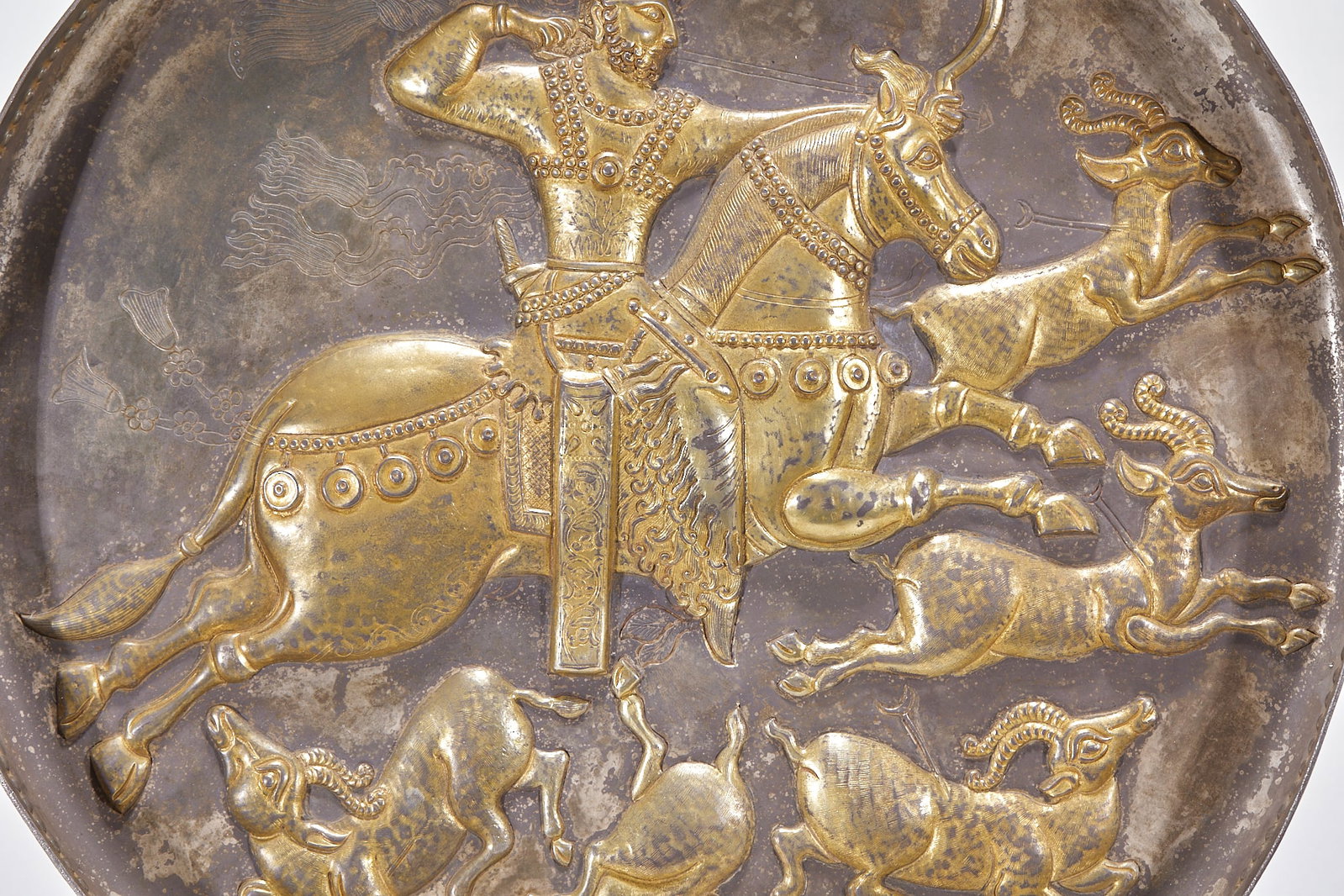 Gilt Silver Chiseled Hunting Scene Plate - 3