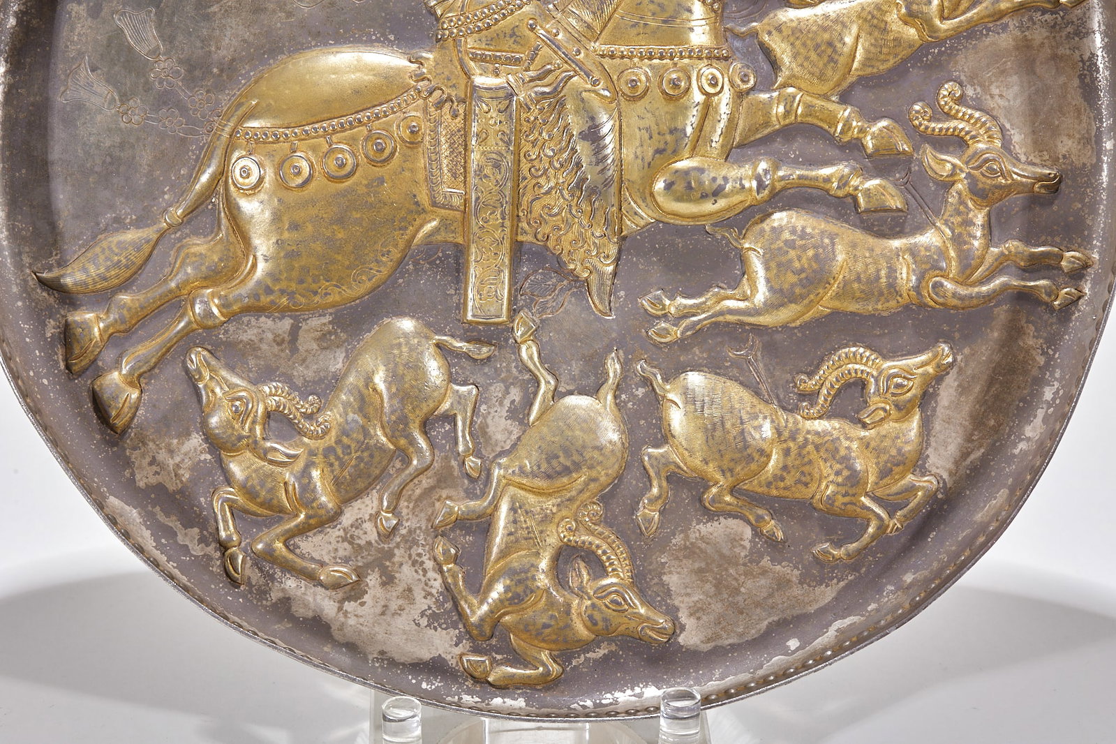 Gilt Silver Chiseled Hunting Scene Plate - 4