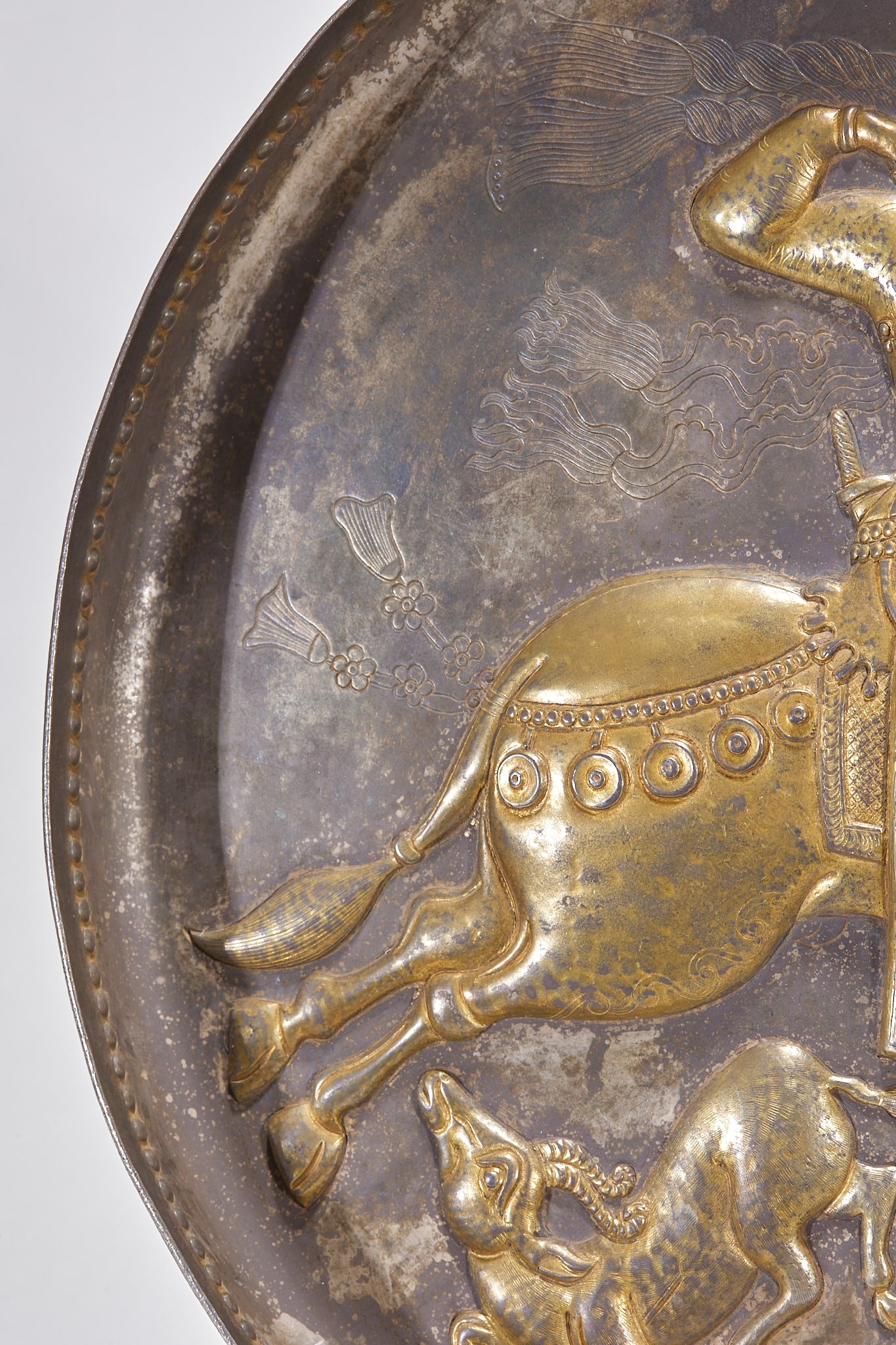 Gilt Silver Chiseled Hunting Scene Plate - 5