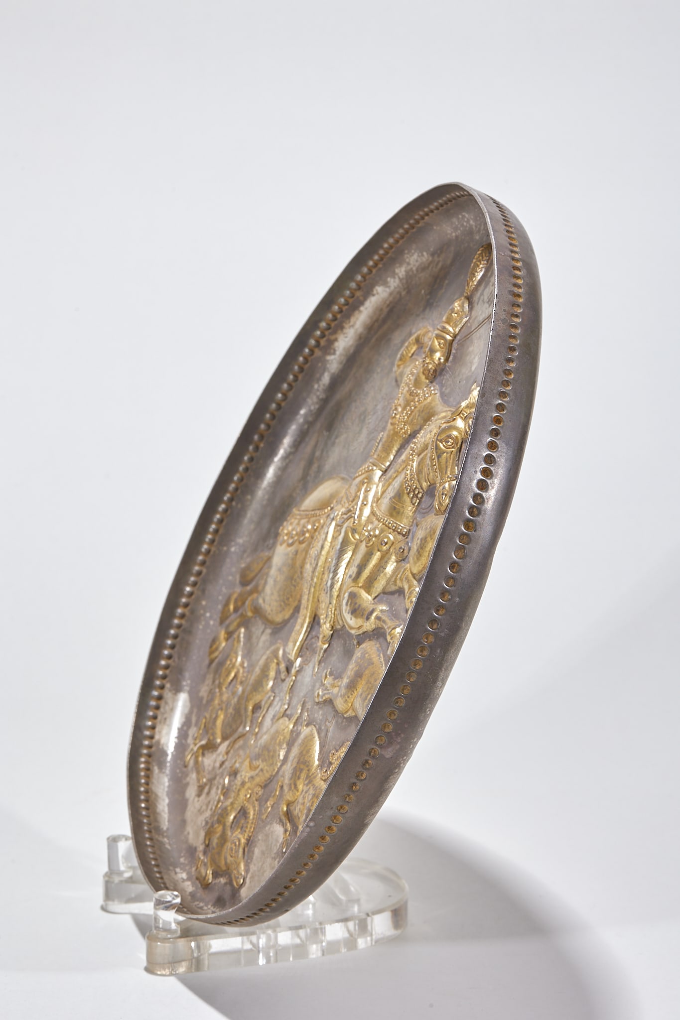 Gilt Silver Chiseled Hunting Scene Plate - 6