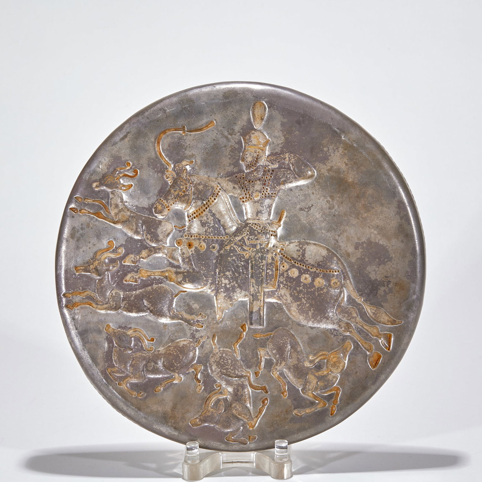 Gilt Silver Chiseled Hunting Scene Plate - 7